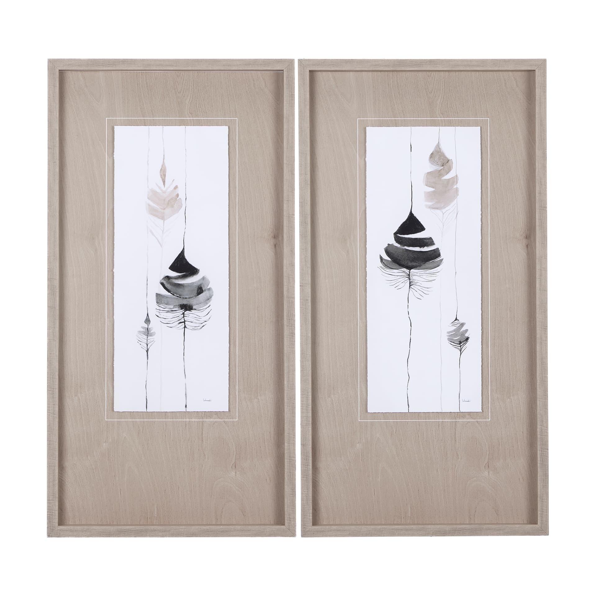 Feather Collection by Mercana Studio a Hand Embellished Textured Framed Art Print Matted under Glass — product photograph