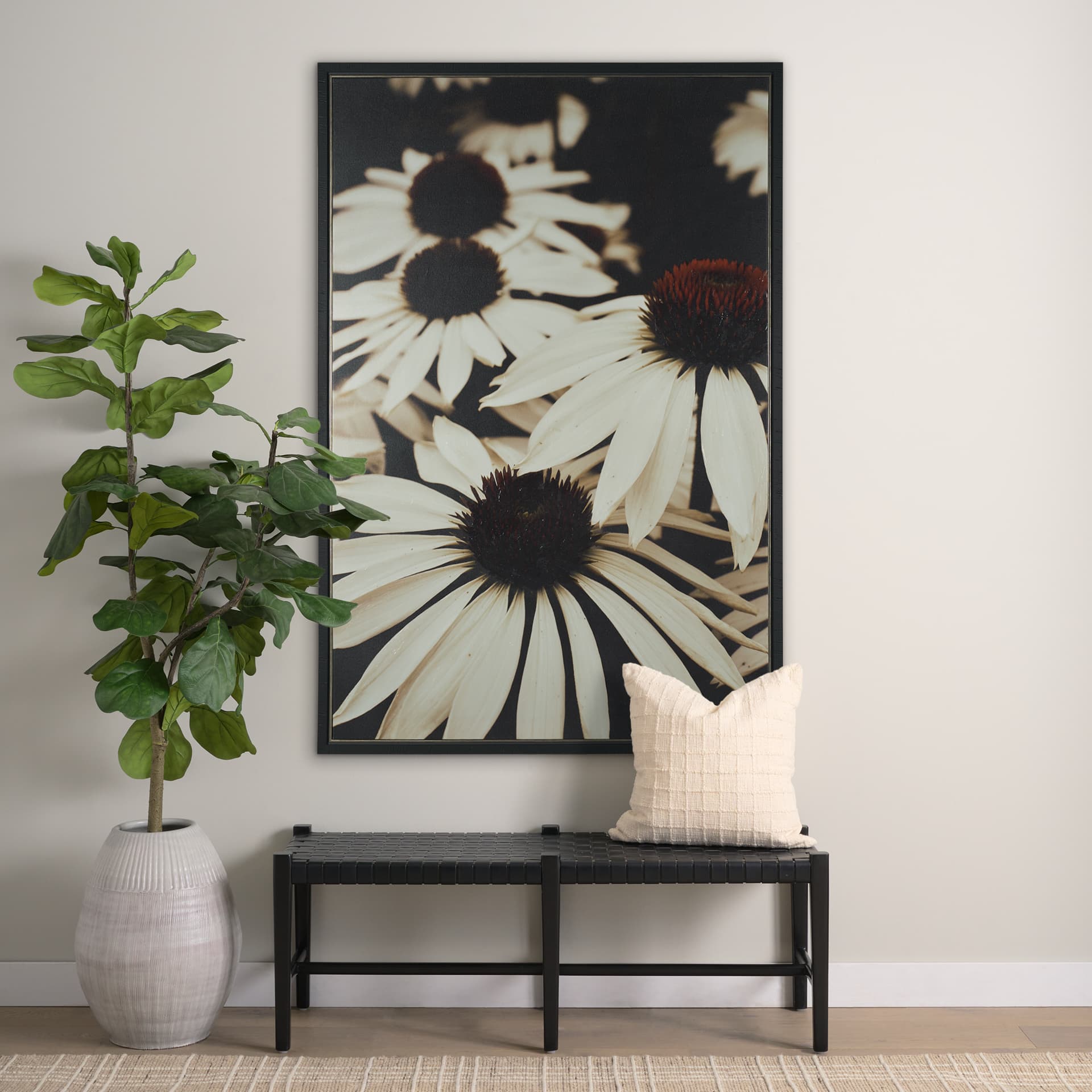 Quiet by Olivia Joy StClaire Hand-Embellished Textured Framed Canvas Art Print — in a styled room