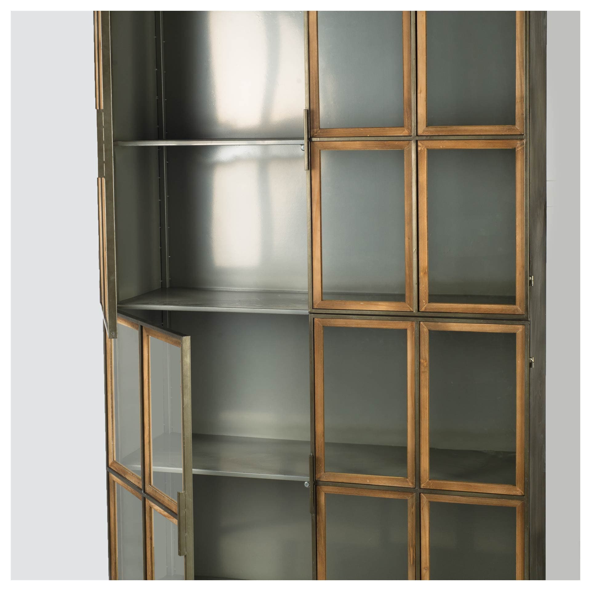 Pandora I 74" H Brown Wood and Metal Glass Door Display Cabinet — product photograph