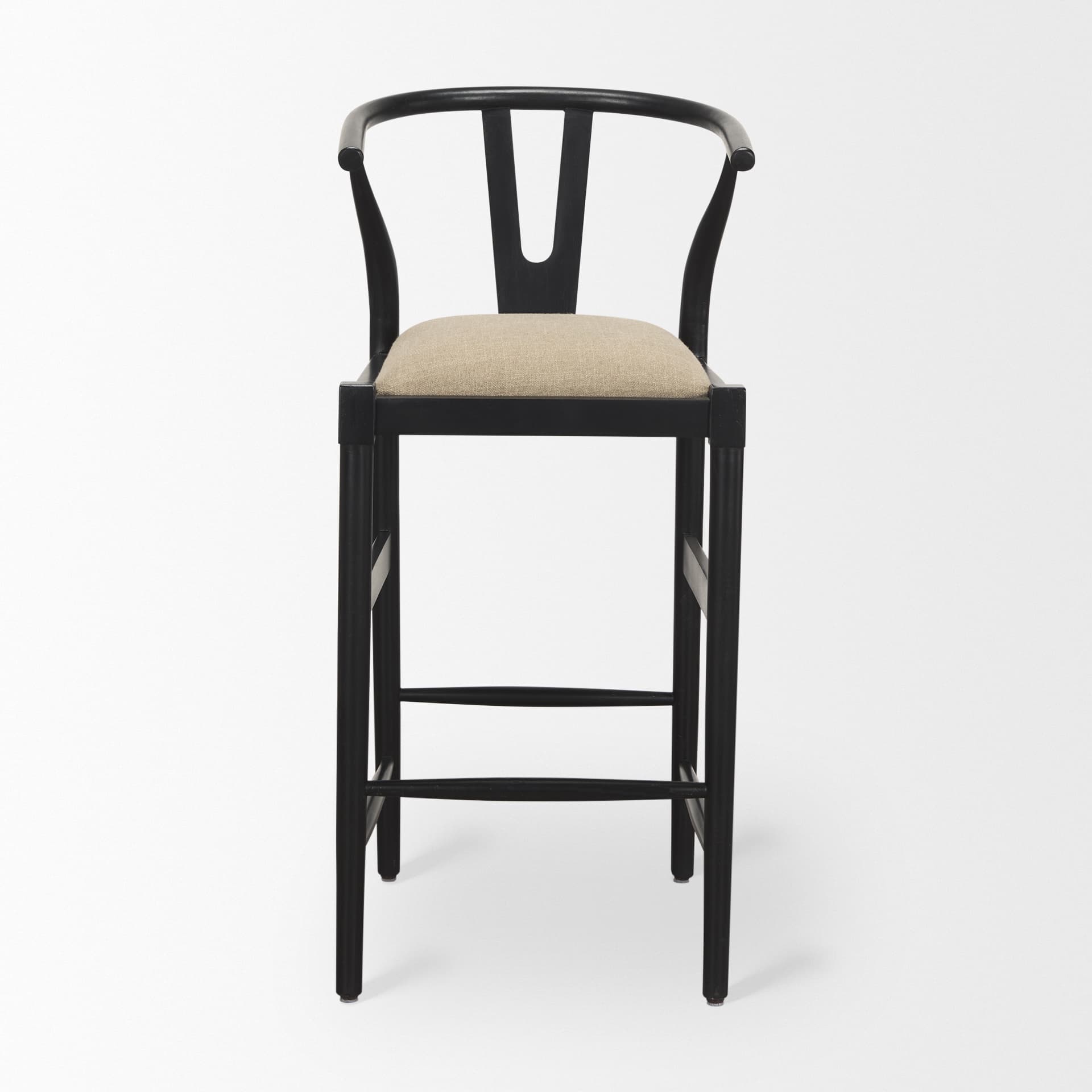 Trixie Backless 43.3in Seat Bar Stool | Beige Fabric w/ Black Wood — product photograph