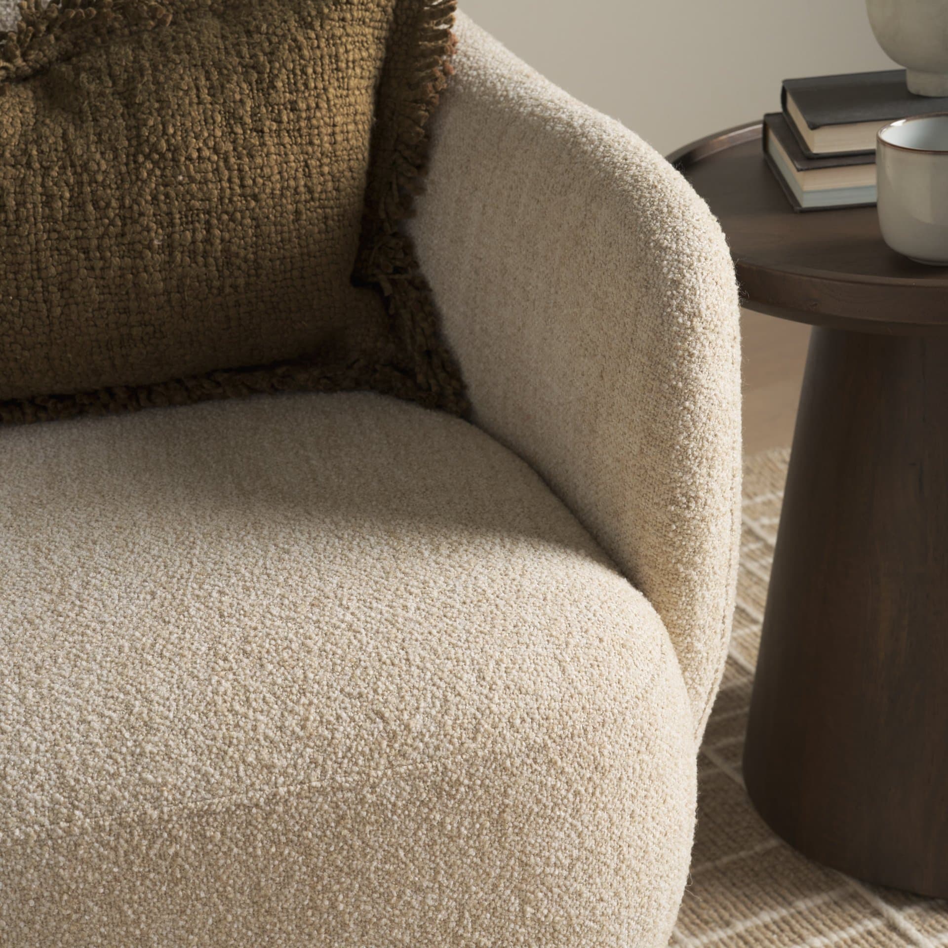 Hudson Oatmeal Fabric Upholstered Swivel Chair — product photograph