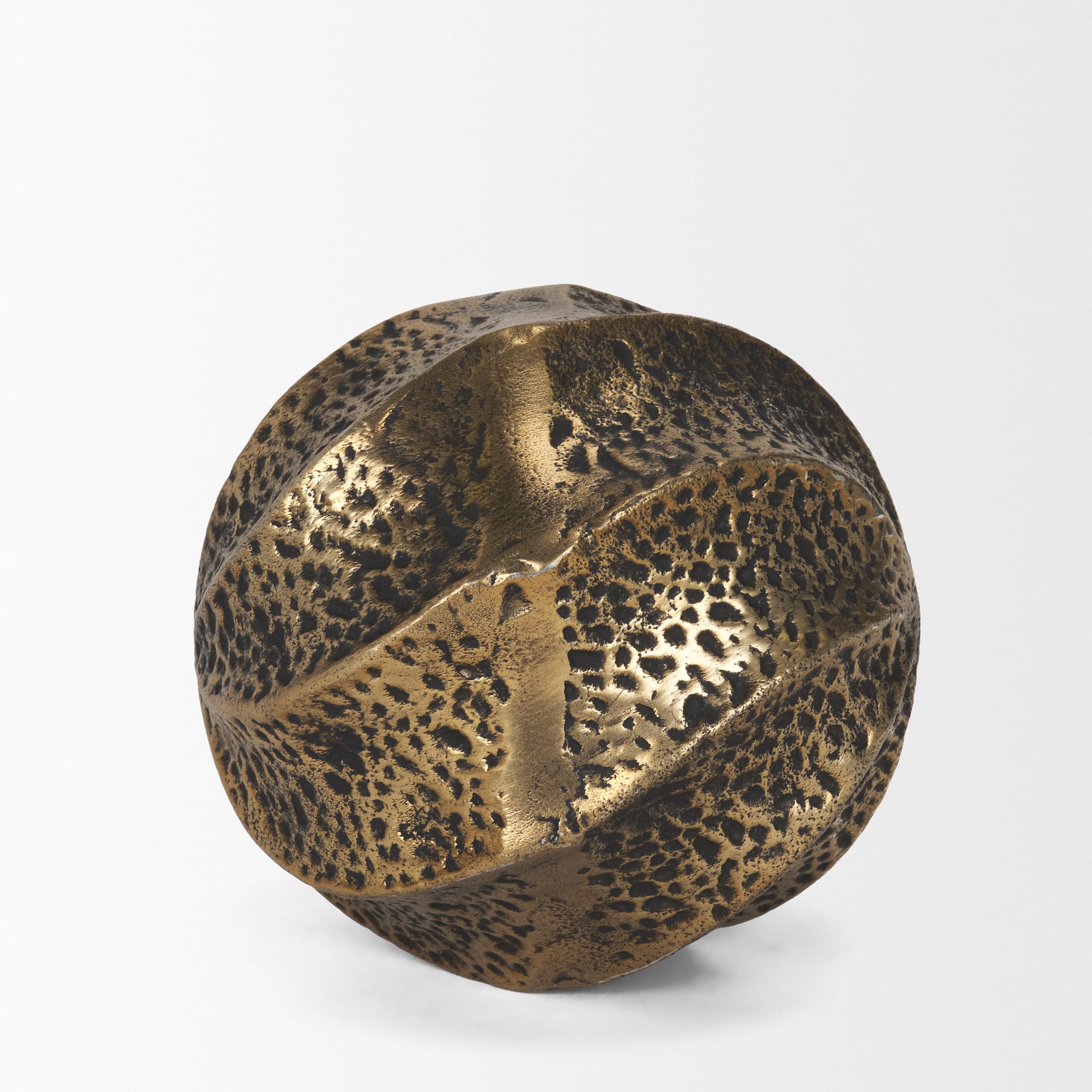 Imani Small Sculptural Textured Antiqued Gold Metal Decorative Orb Object — product photograph
