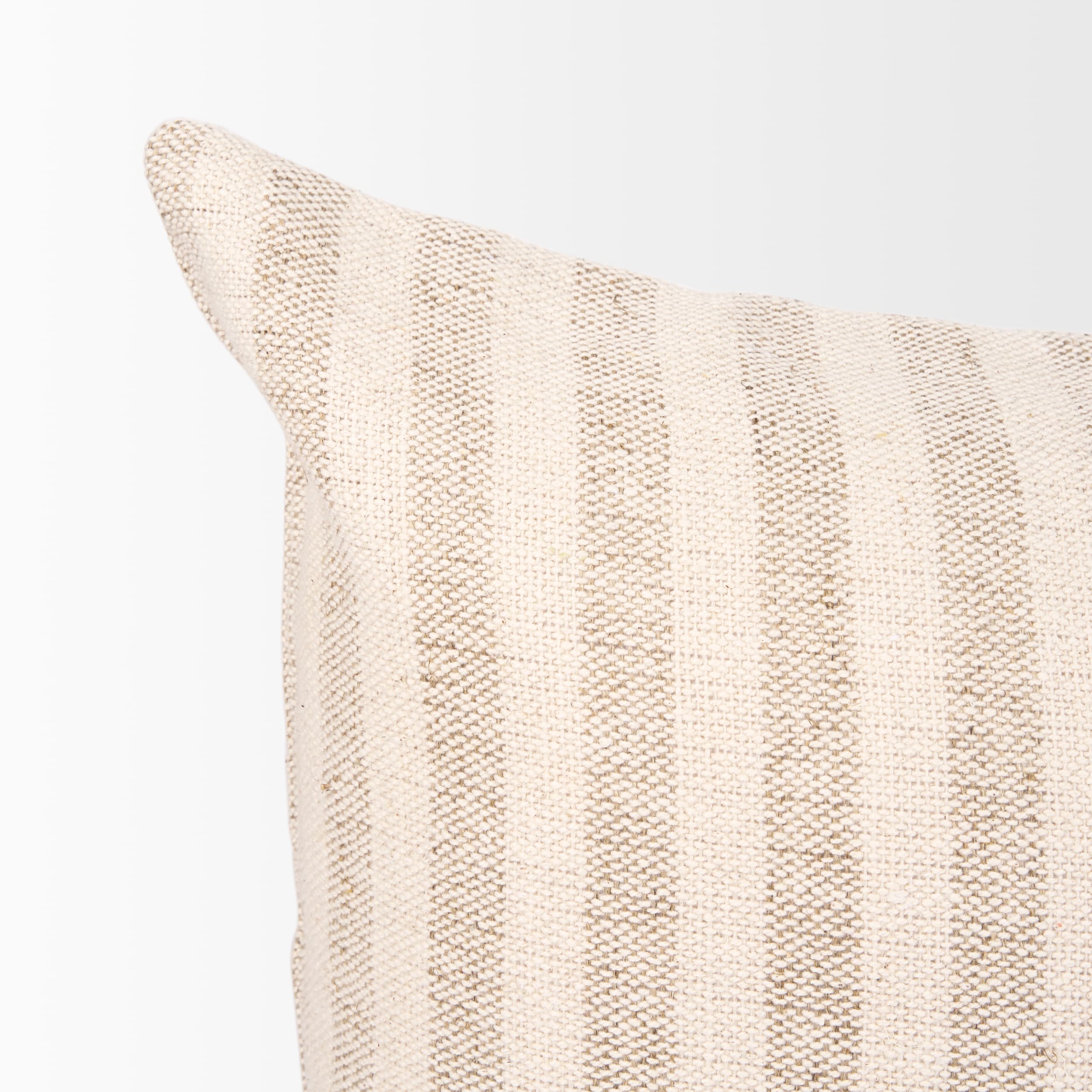 Jace 14x26 Cream w/ Beige Stripe Lumbar Decorative Pillow Cover — product photograph