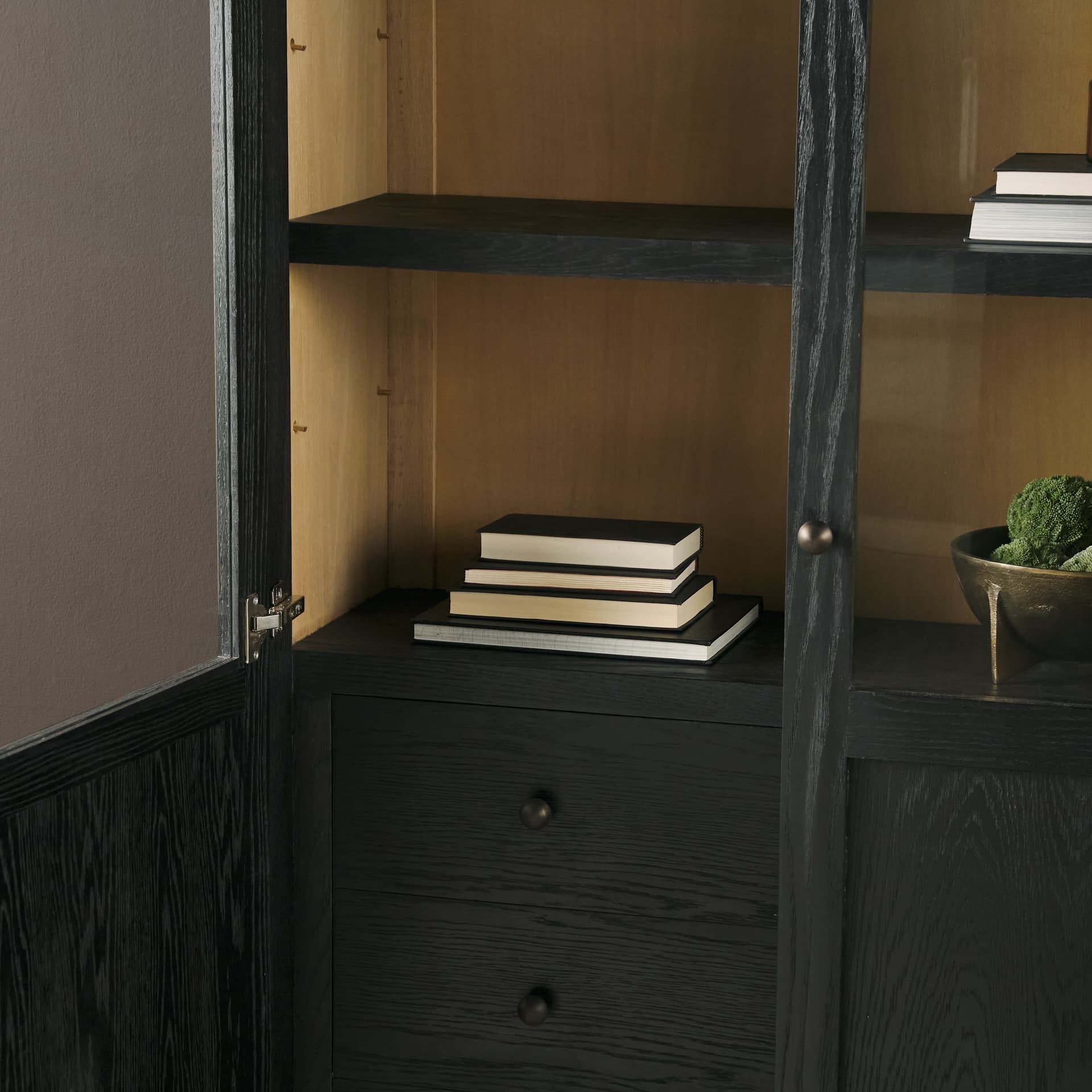 Henry Black & Light Brown Oak Wood w/ Glass Doors Curio Cabinet — product photograph
