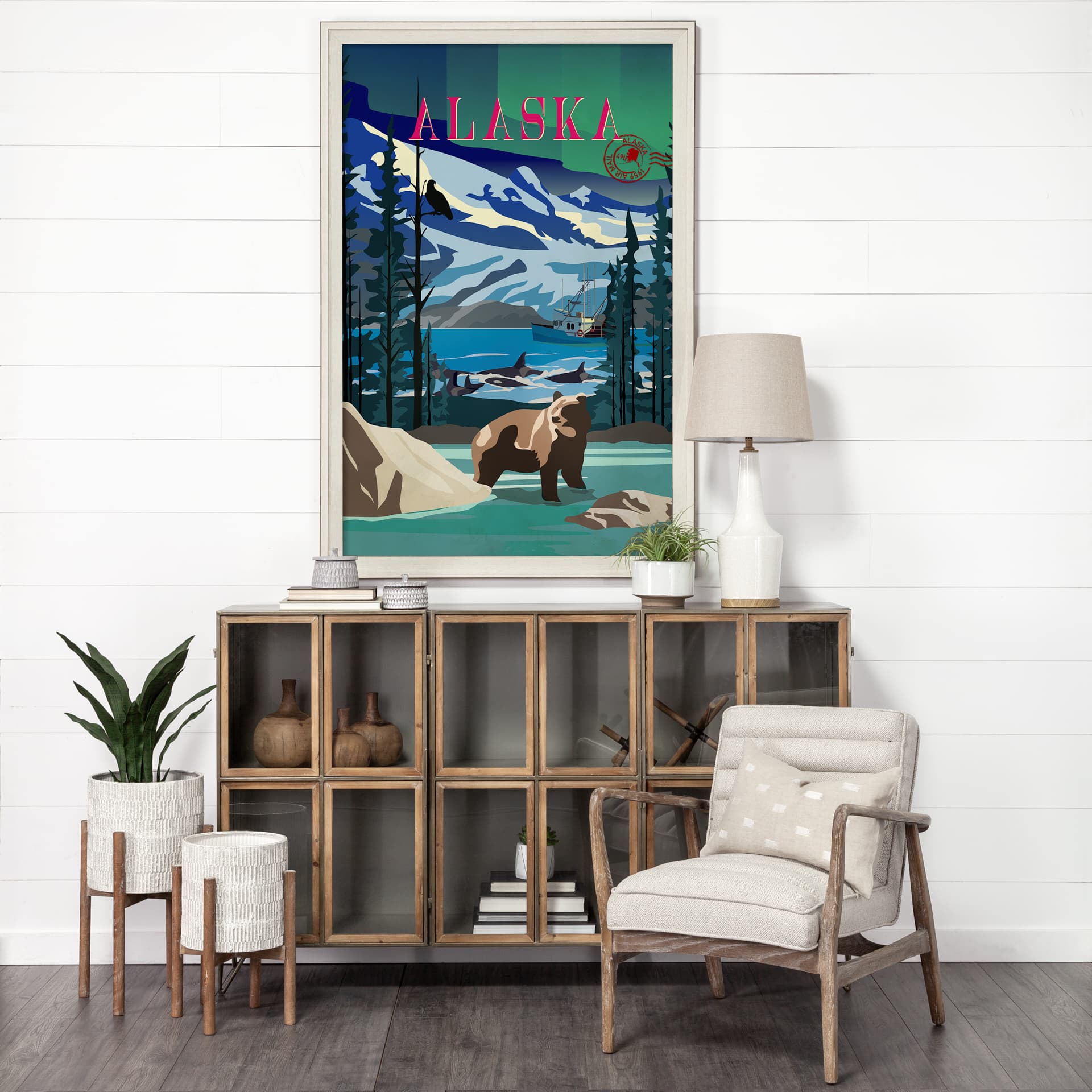 Alaska Go USA (XL) by Mercana Studio a Hand Embellished Decograph Framed Art Print under Glass — in a styled room