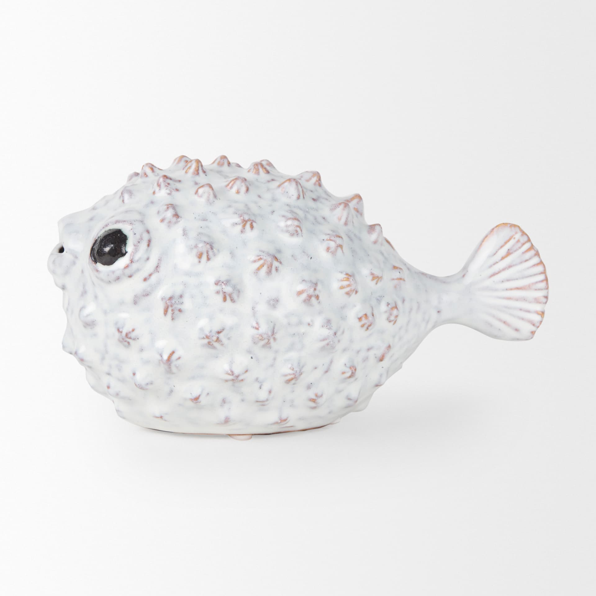 Spike II (Large) 10L x 6W Off-White Ceramic Puffer Fish — product photograph