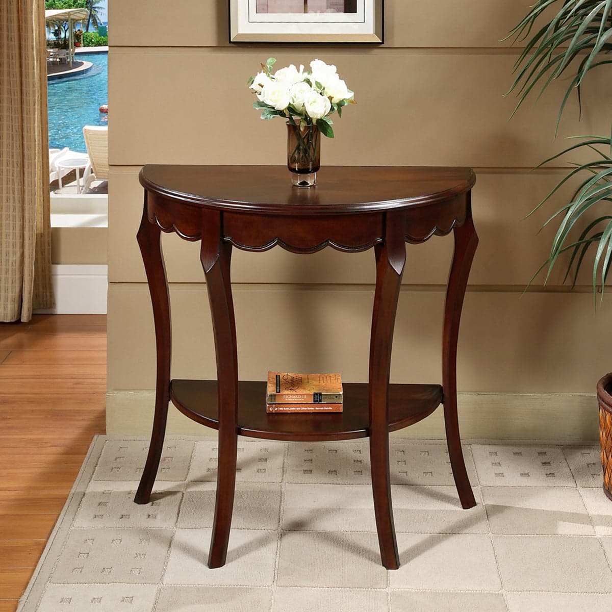 Half Moon Console Table HR014 Cherry Finish — product photograph