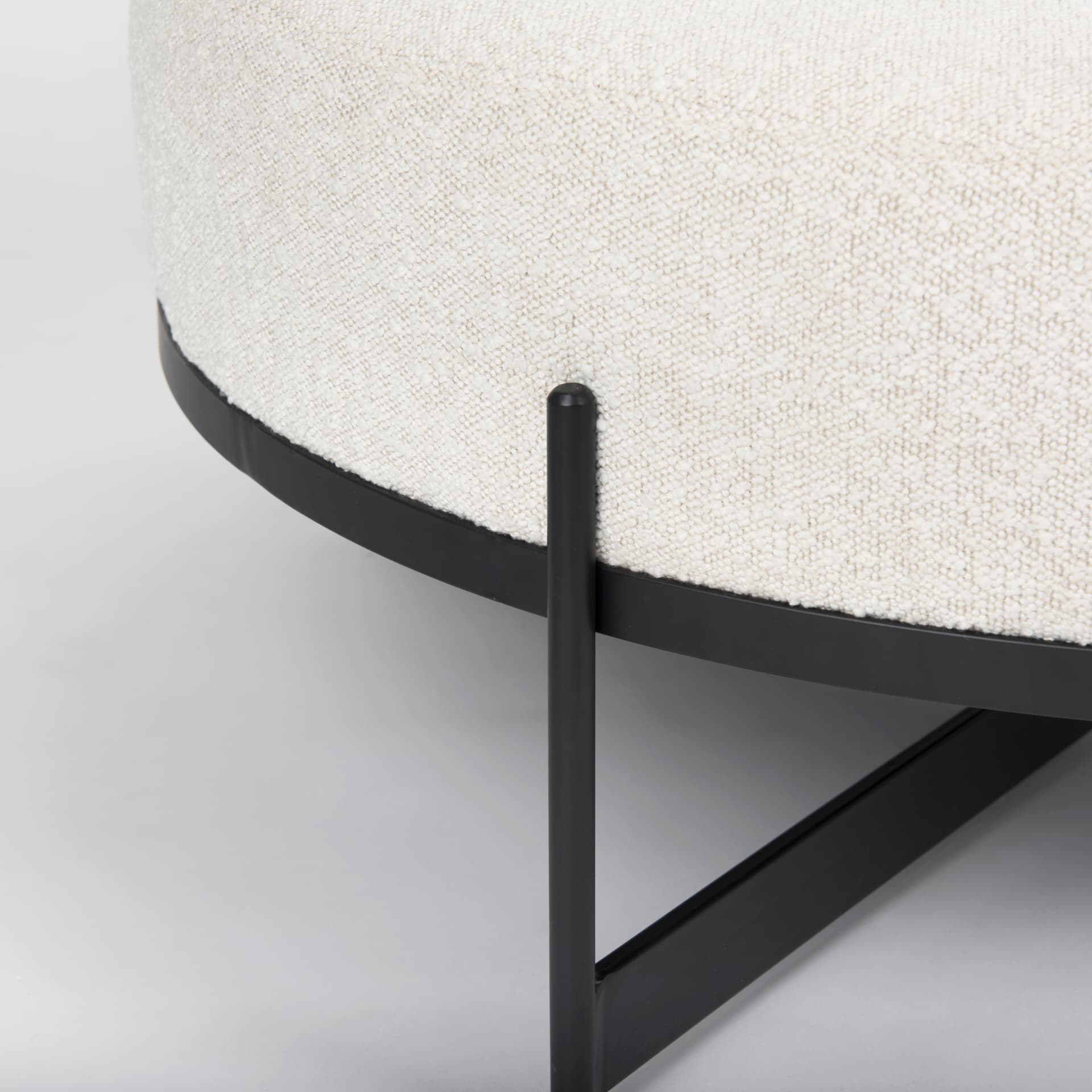 Amelia 35.8L x 35.8W x 17.5H Cream Boucle W/Black Metal Upholstered Ottoman — product photograph