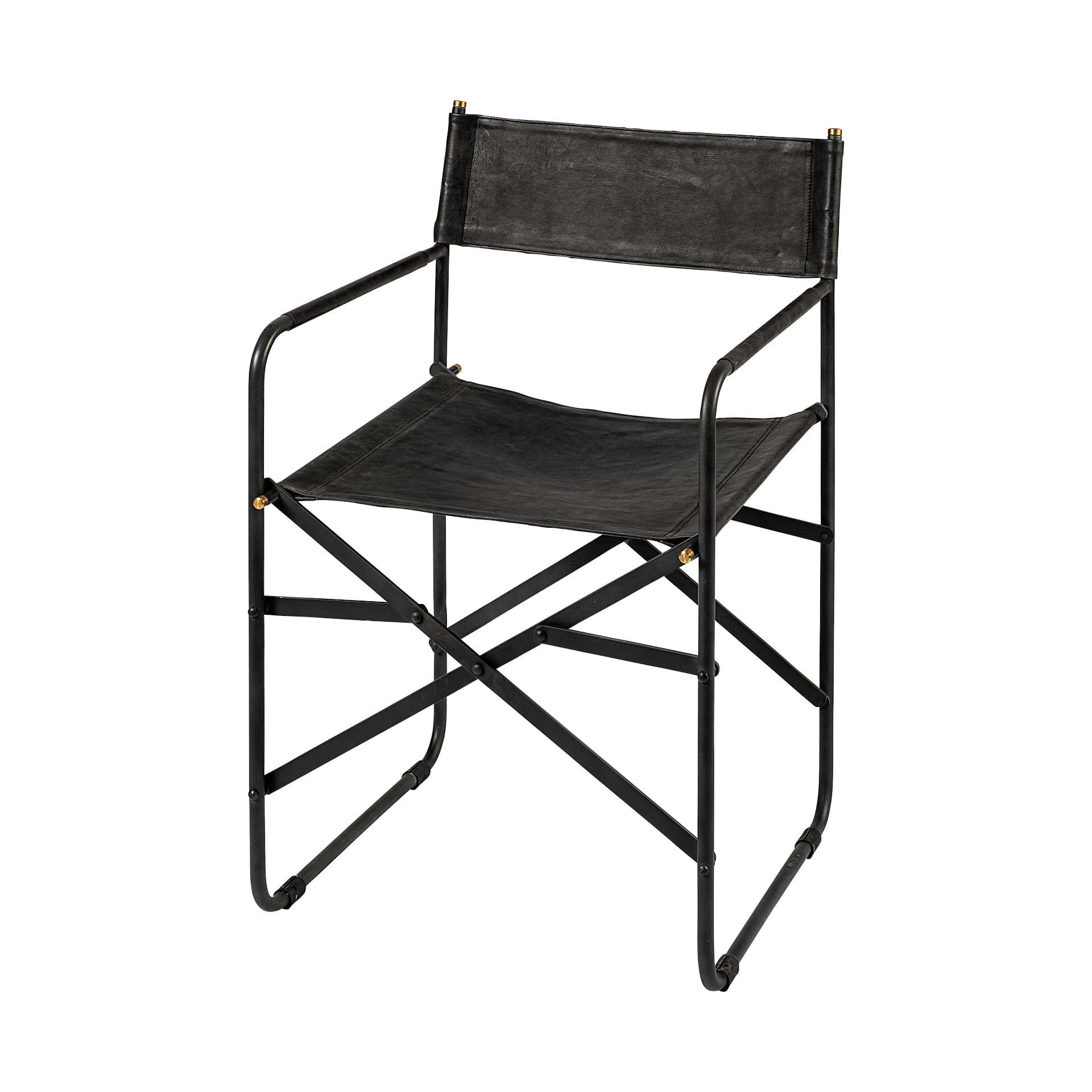 Direttore Curved Back Dining Side Chair | Black Leather w/ Black Iron — product photograph