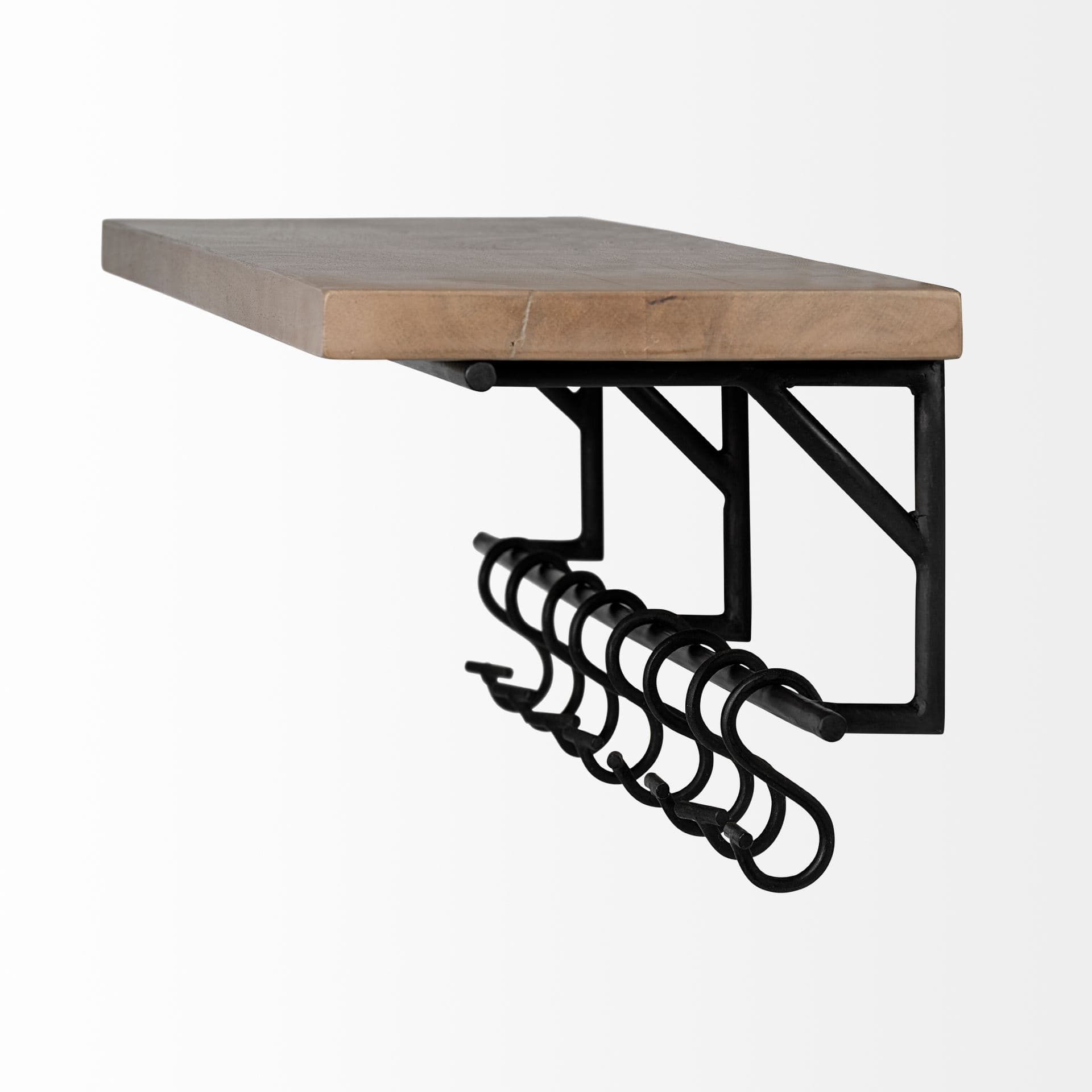 Schutt 36L Wall Mounted Wooden Shelf w/ 8 Hooks for Coats, Hats — product photograph