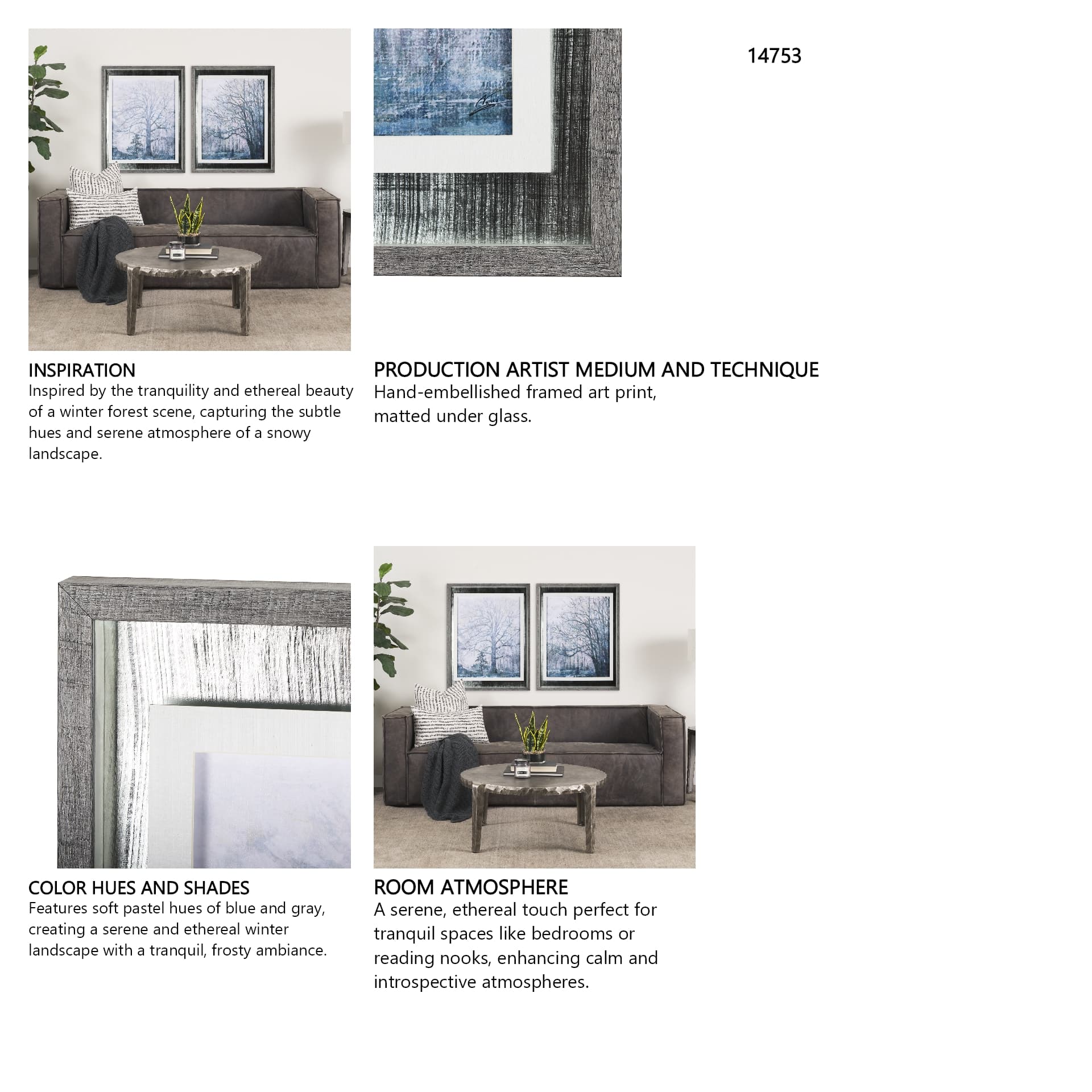 A Fresh Winter Morning I by Mercana Studio Hand Embellished Framed Art Print Matted under Glass — in a styled room