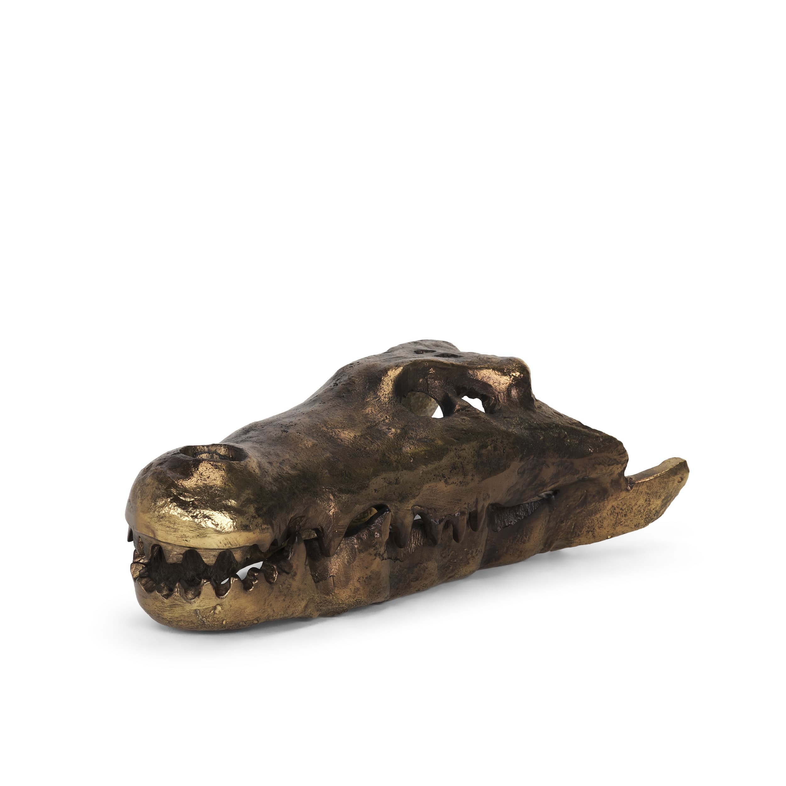 Alistair Antiqued Gold Cast Metal Decorative Skull Object — product photograph