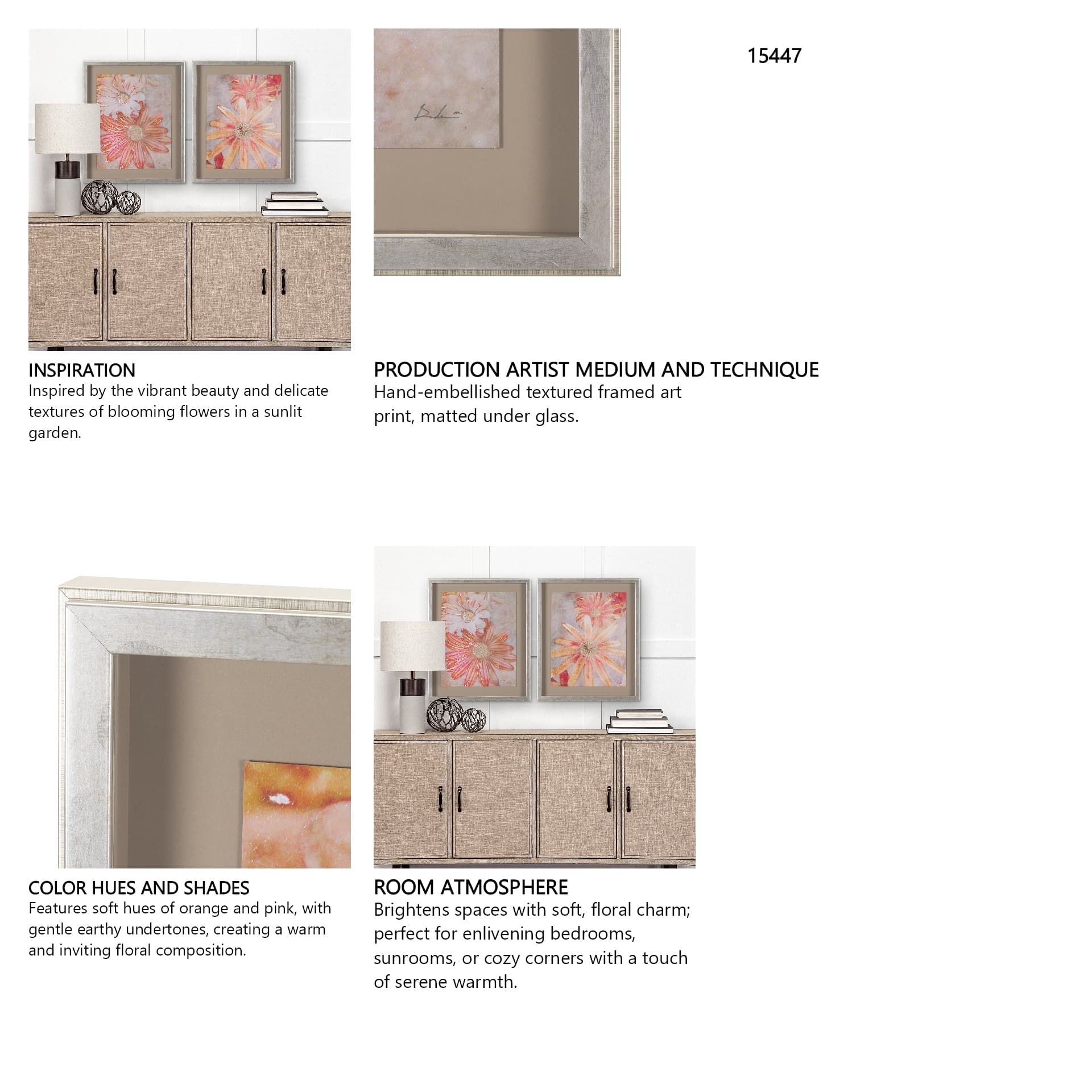 Subtle Florals II by Mercana Studio a Hand Embelished Textured Framed Art Print Matted under Glass — in a styled room