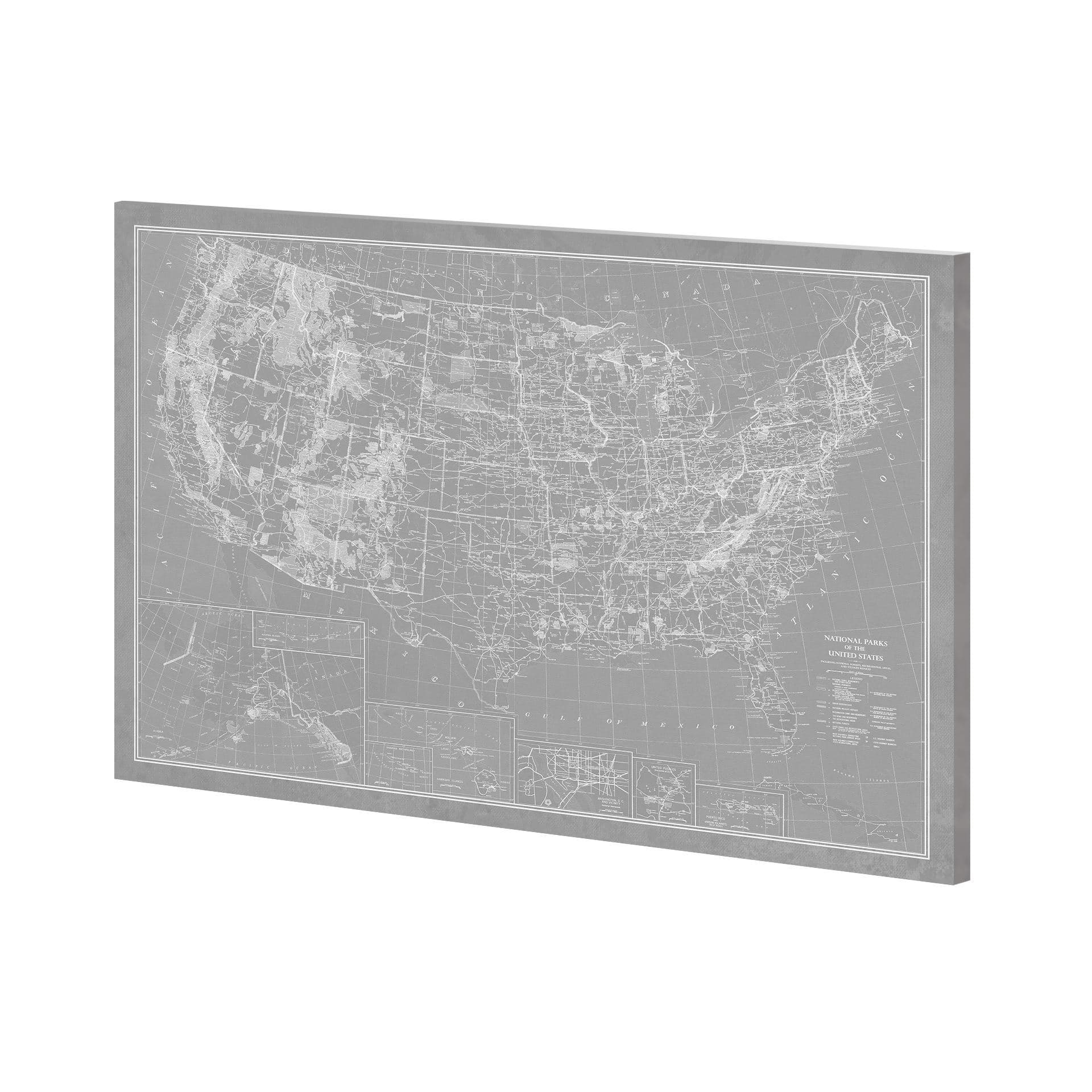 Explorer - USA Map - Graphite by Vintage Collection a Hand Embellished Textured Canvas — product photograph