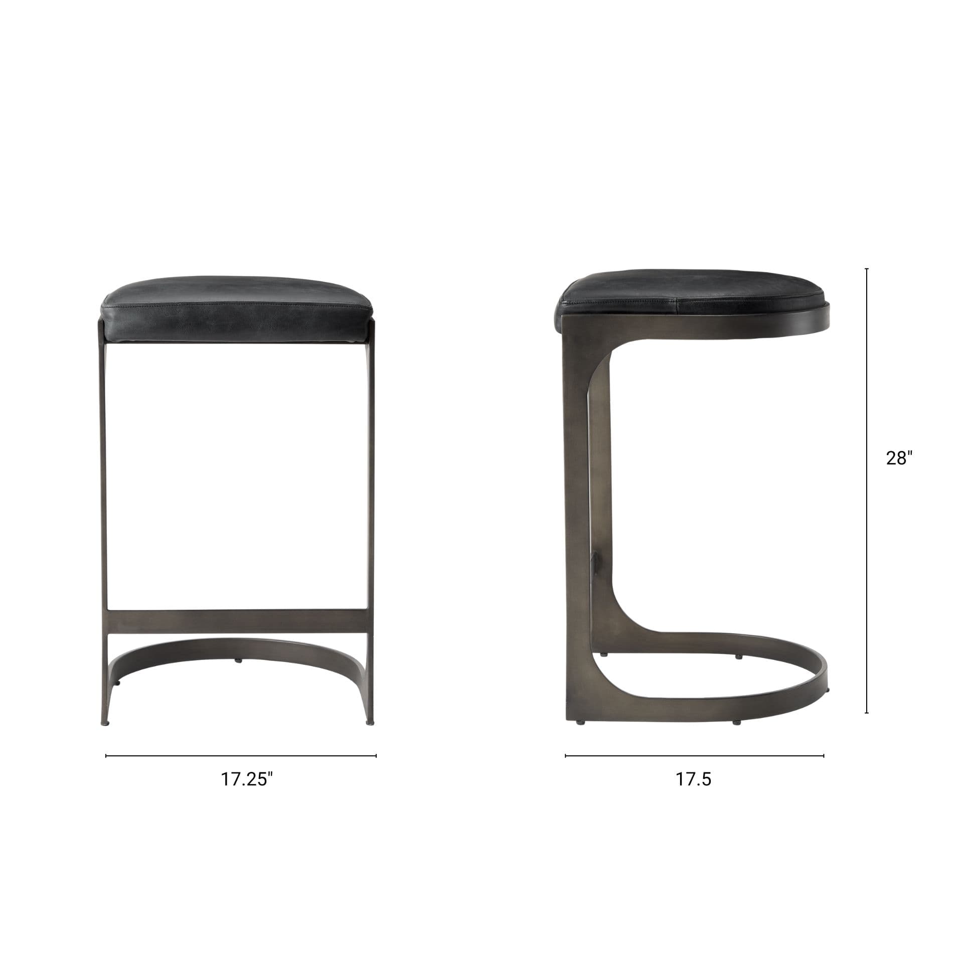 Tyson Backless 28in Seat Bar Stool | Black Leather w/ Black Metal — product photograph