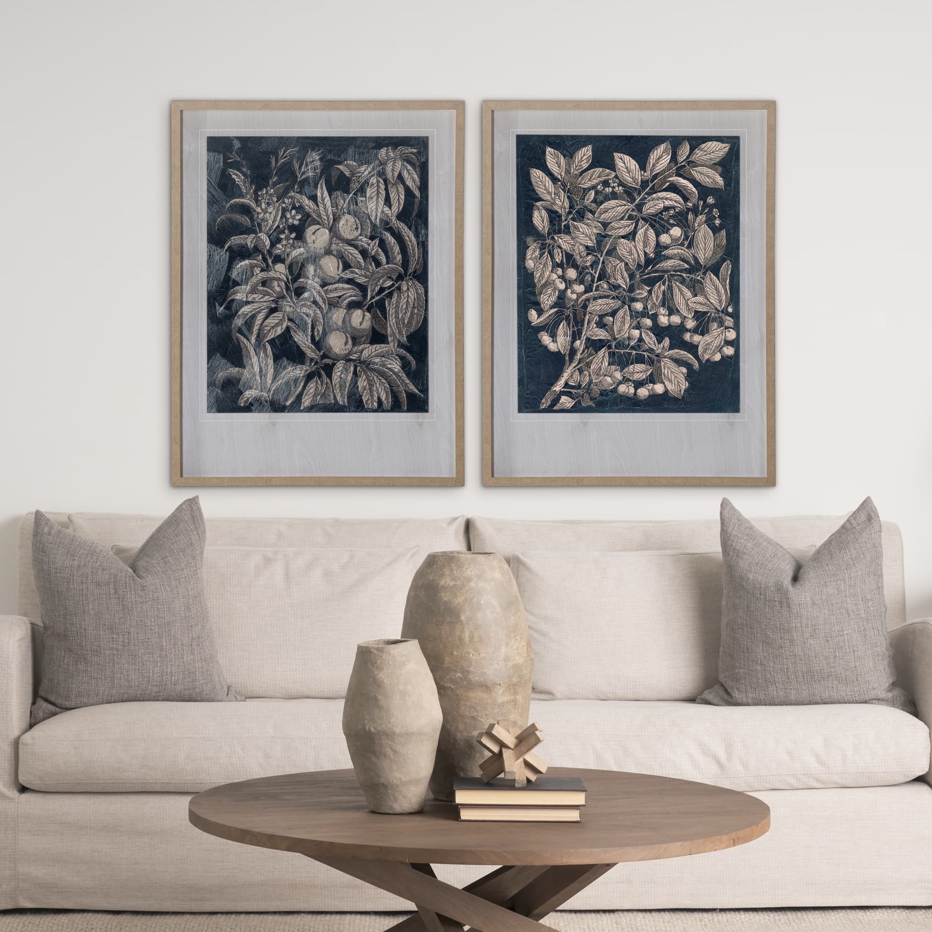 Vintage Fruit & Floral II by Megan Meagher Hand Embellished Framed Art Print Matted under Glass — in a styled room