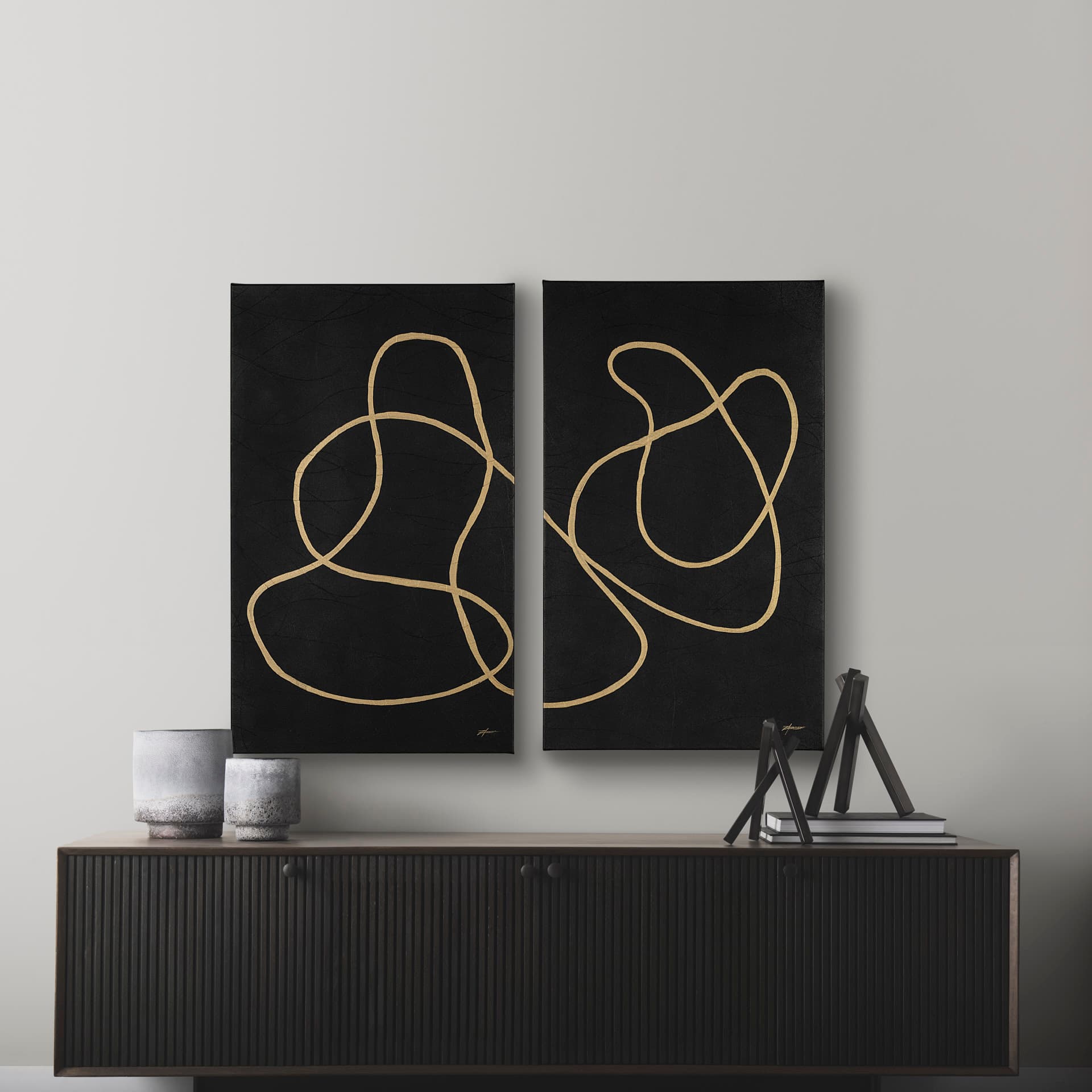 Mess IV by Studio M a Hand Embellished Canvas Print — in a styled room