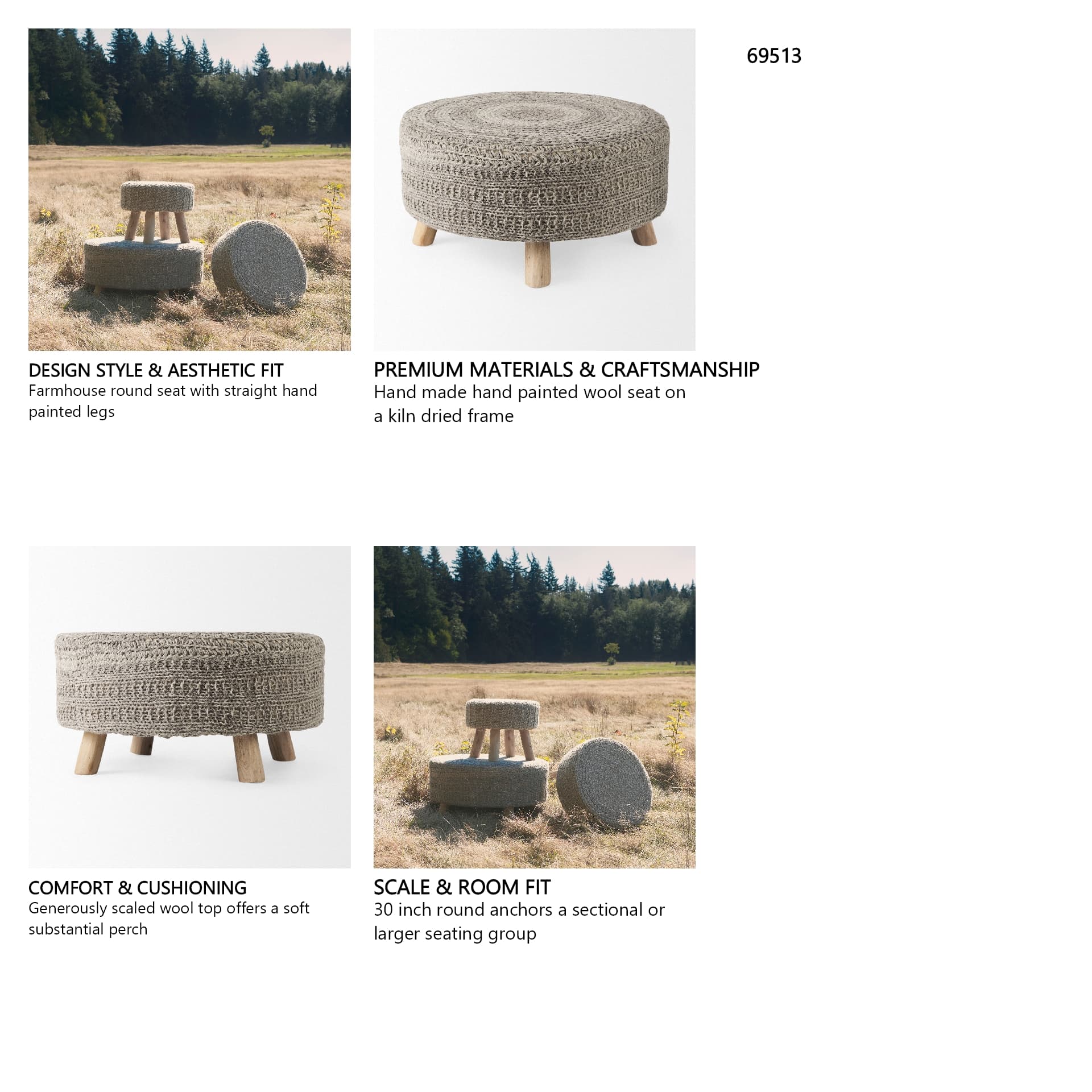 Bina 30.0L x 30.0W x 15.0H Dark Gray 4 Legged Wool Stool — in a styled room