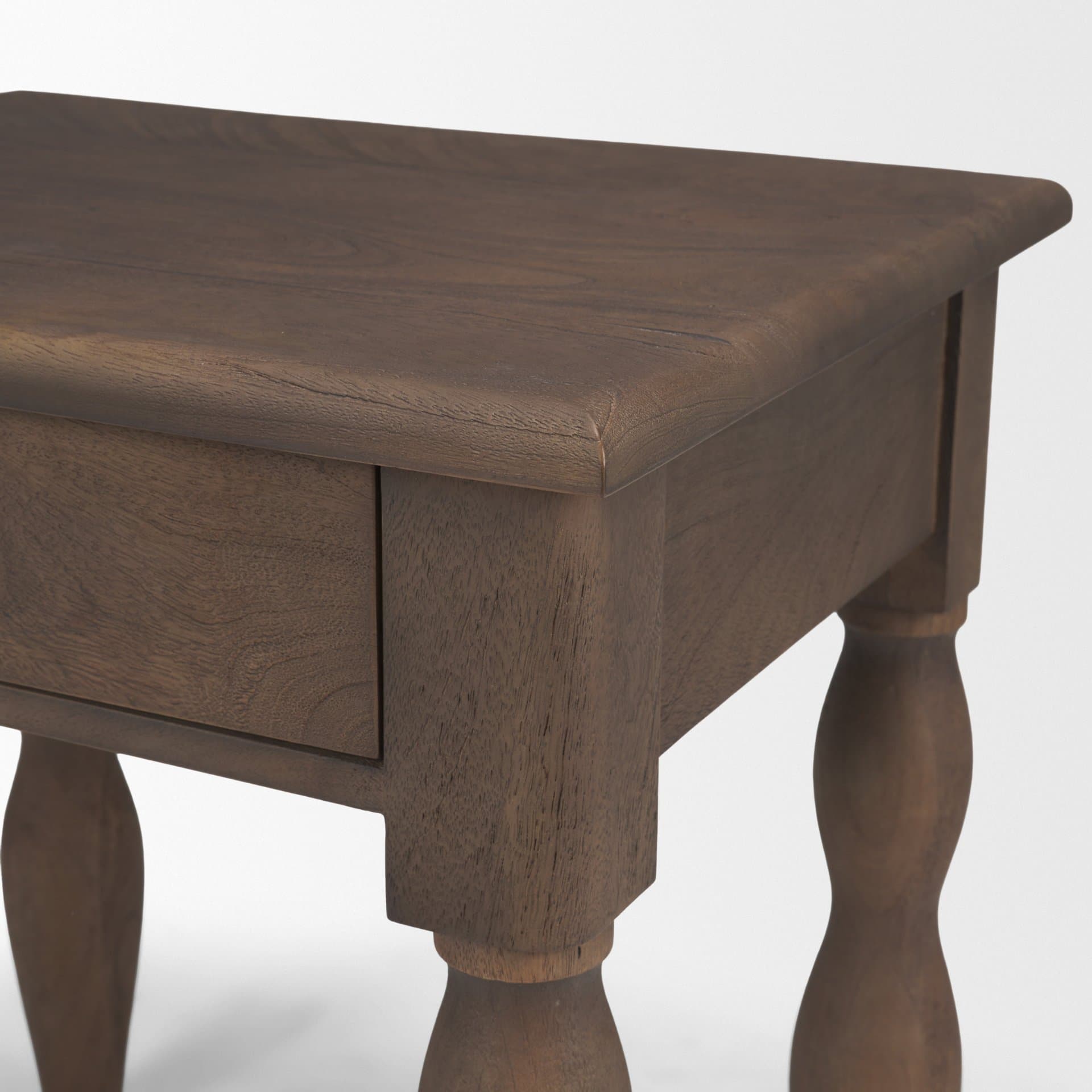 Angeline Spool Turned End Table | Dark Brown Wood | 1 Drawer — product photograph