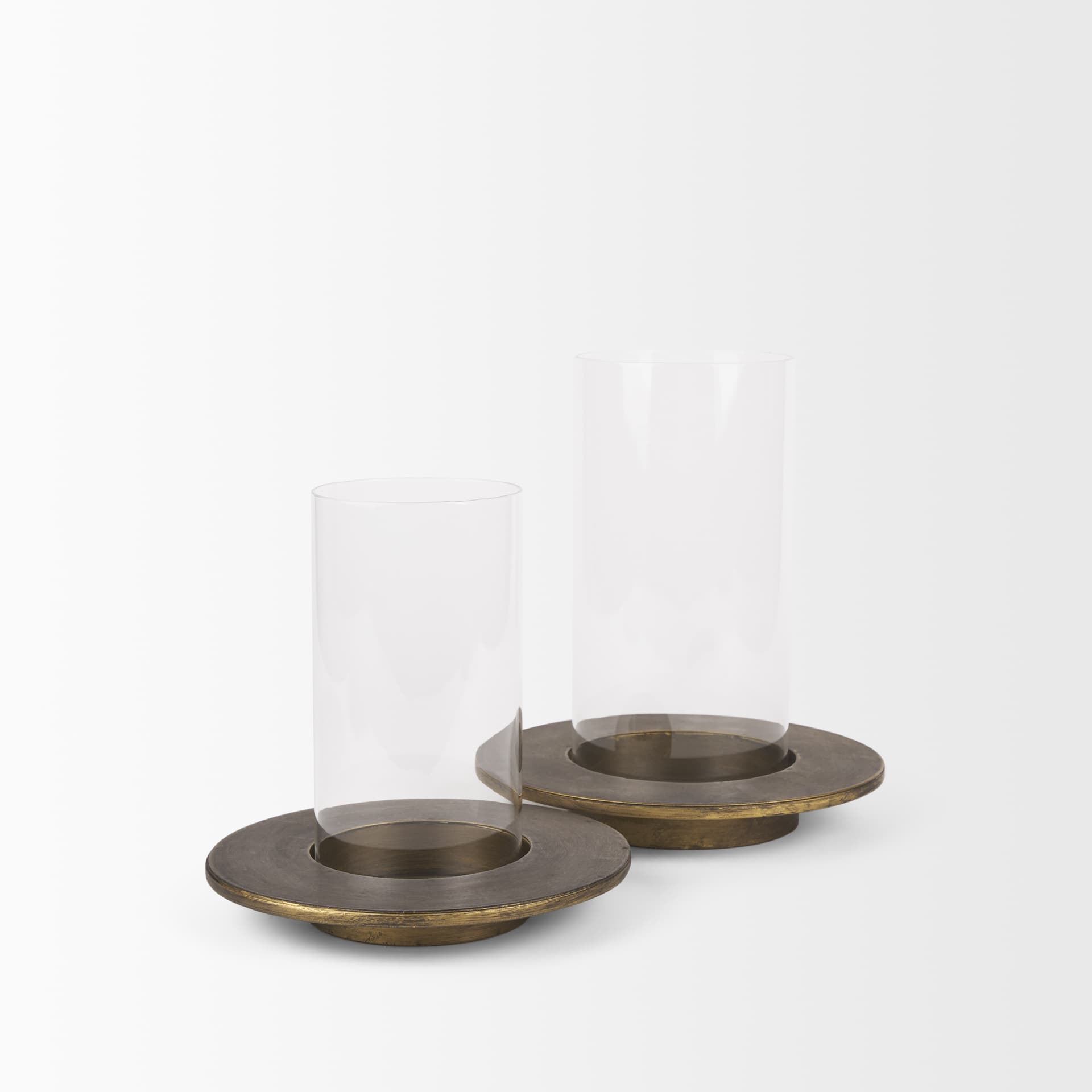Vivian Gold Metal and Glass Hurricane Candle Holder (Set of 2) — product photograph