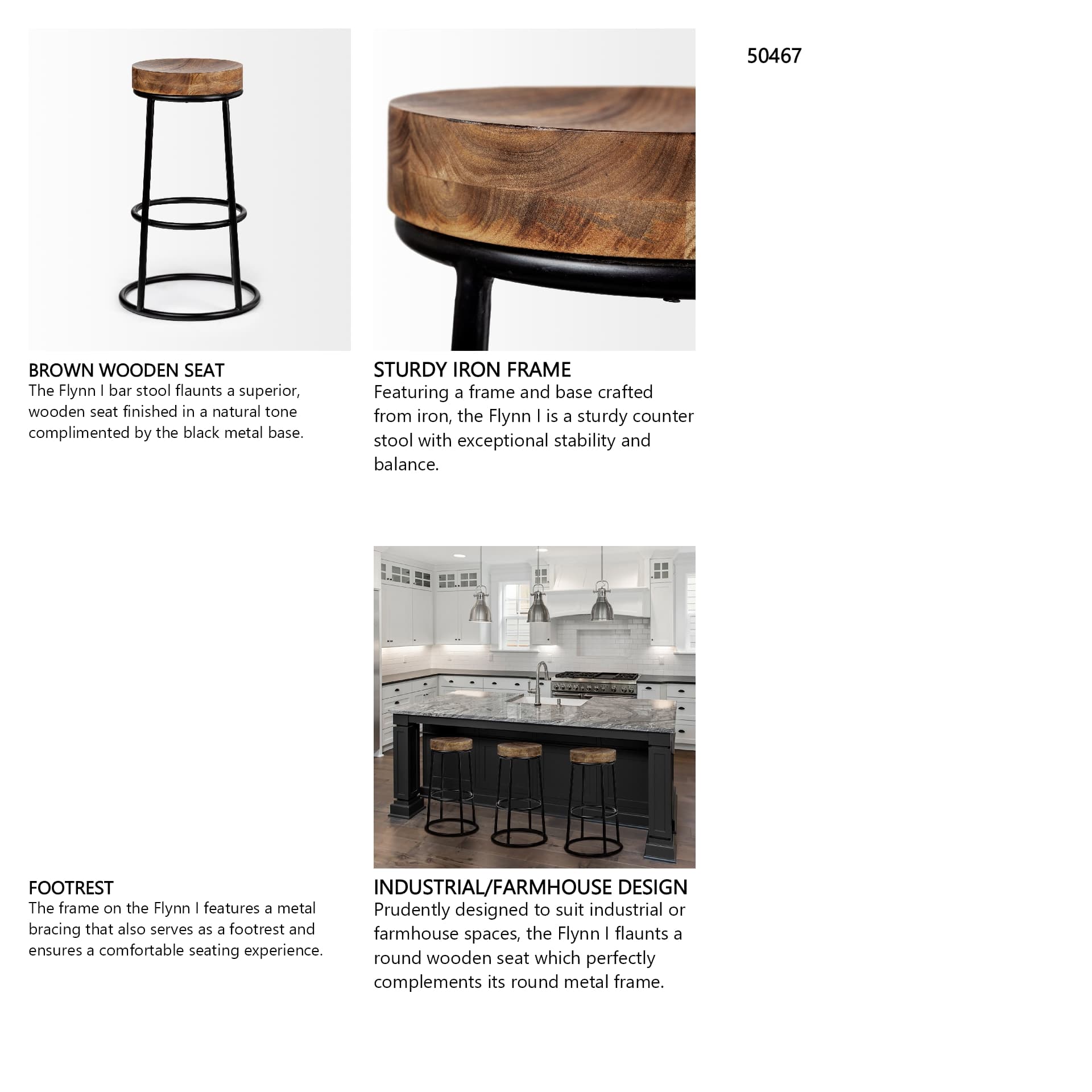 Flynn Backless 26.5in Seat Counter Stool | Brown Wood w/ Black Metal — product photograph