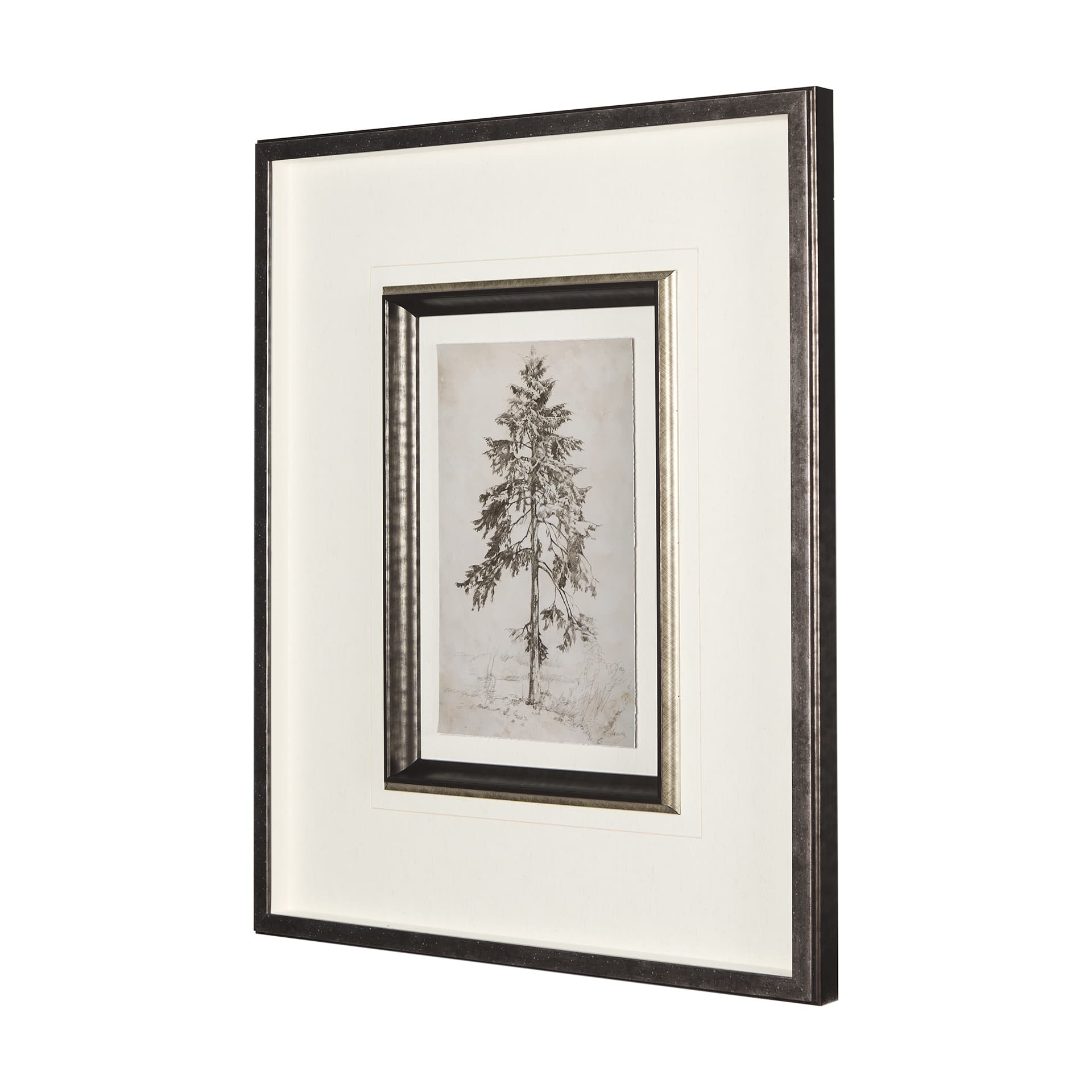 Westcoast Tree Drawing II by Mercana Studio Hand Embellished Framed Art Print Matted under Glass — product photograph
