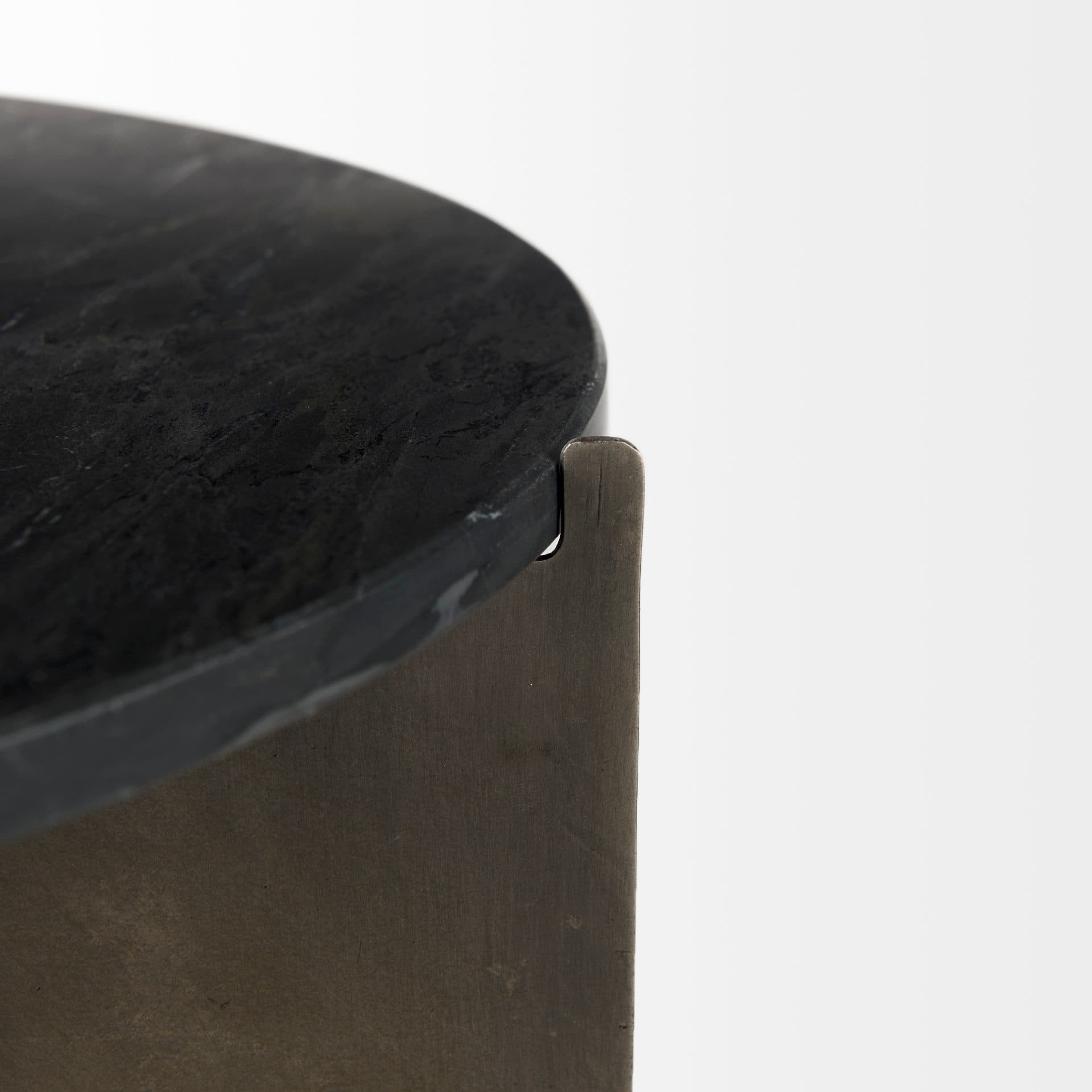 Reinhold II 21L x 21W x 21H Black Marble Top Iron Side Table — product photograph