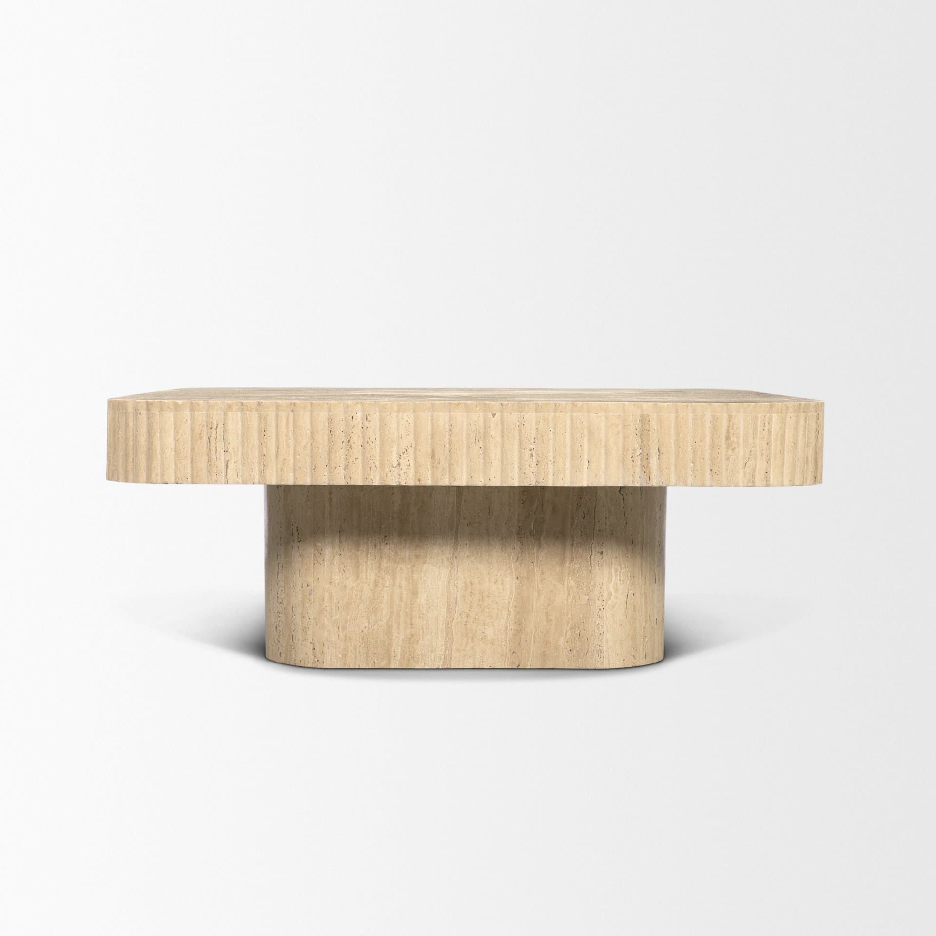 Tavora Ribbed Square Travertine Coffee Table — product photograph