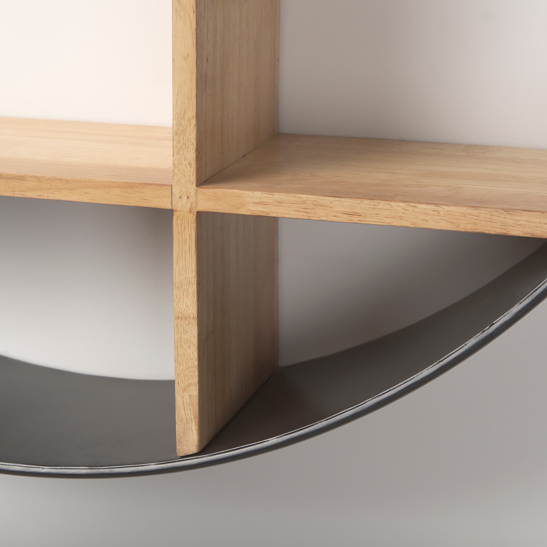 Hector 36.0L x 7.0W x 36.0H Brown Wood W/ Black Metal Round Wall Shelf — product photograph