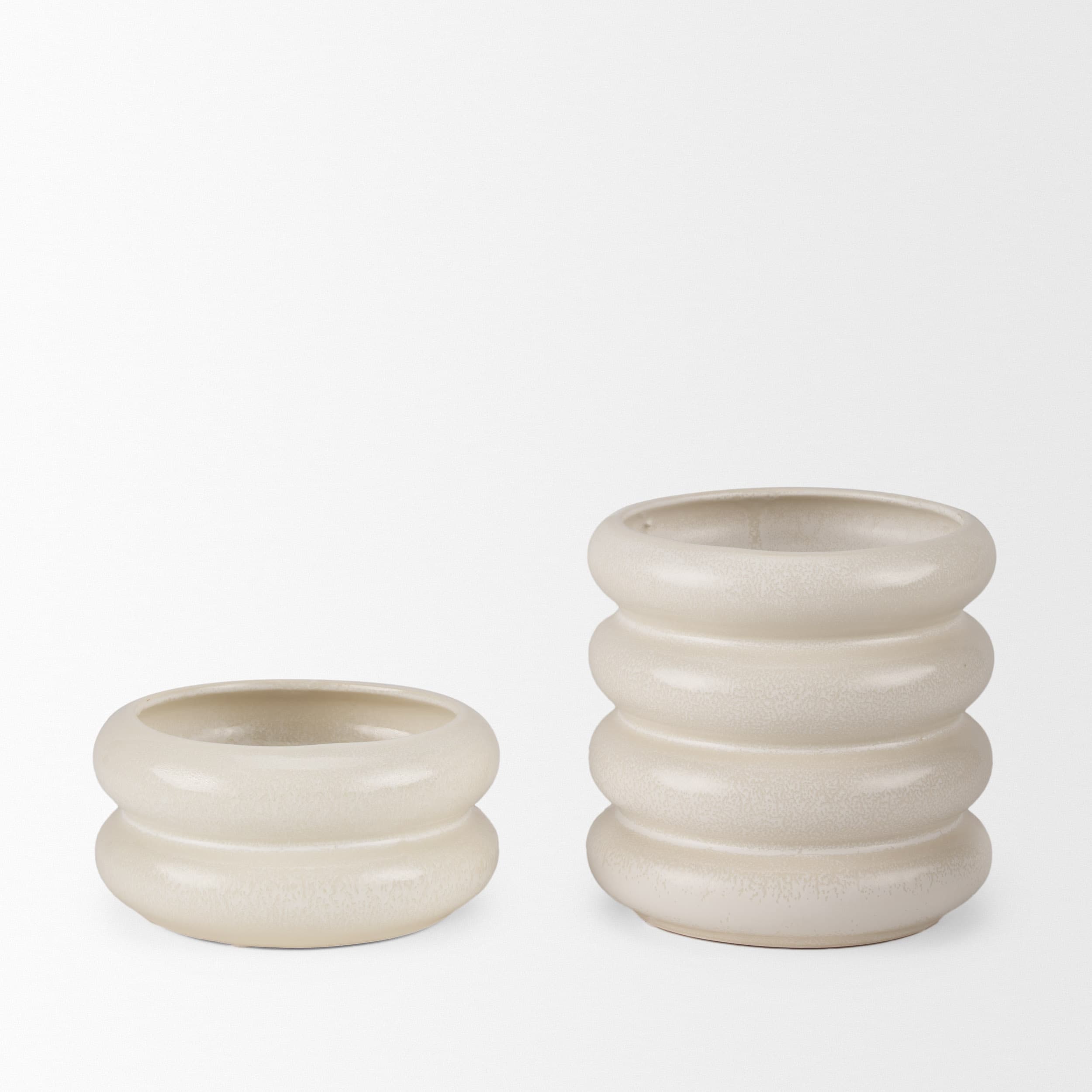 Twyla Short Cream Glazed Ring Pot — product photograph