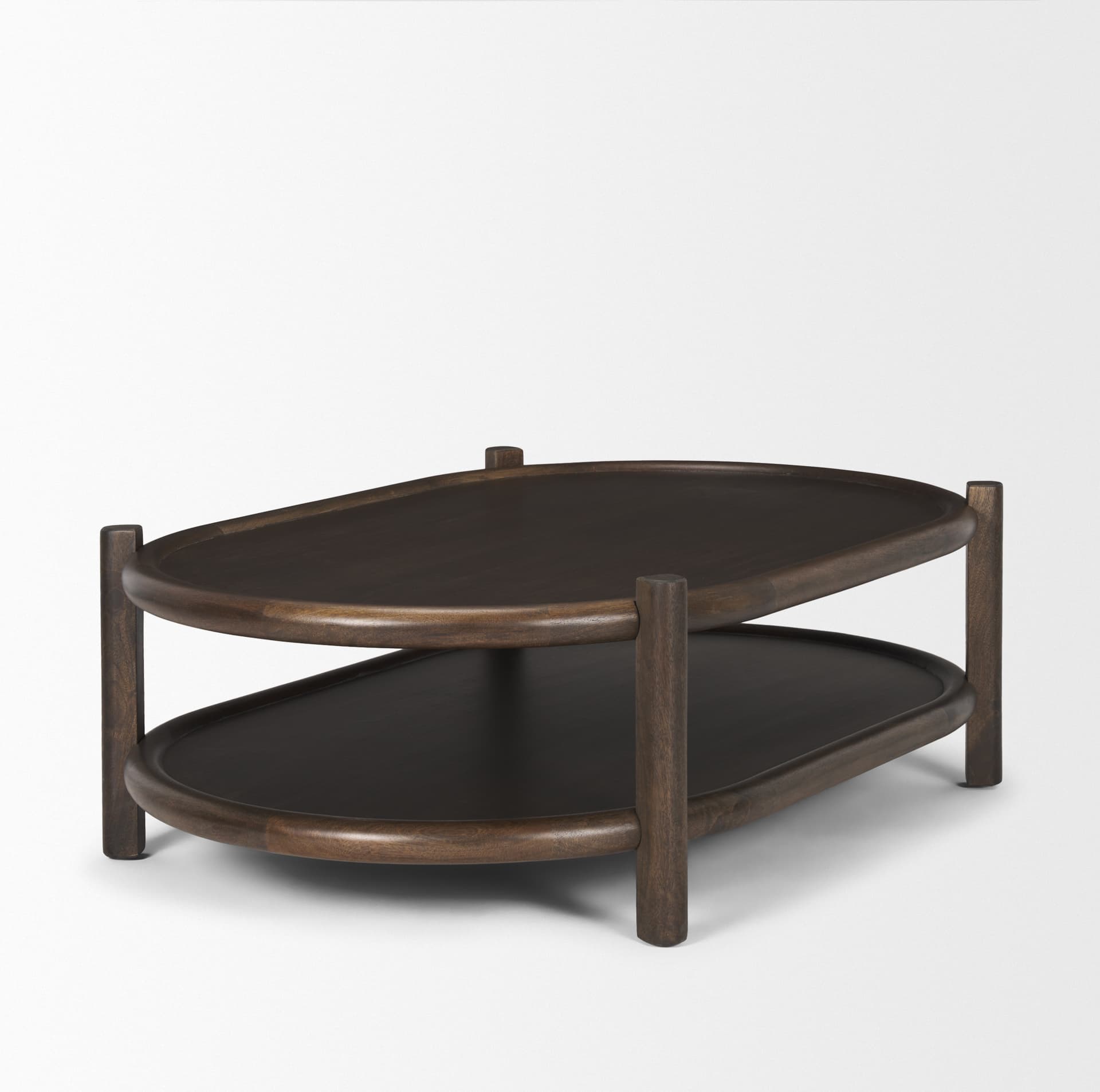Romi Dark Brown Wood w/ Bottom Shelf Oval Coffee Table — product photograph