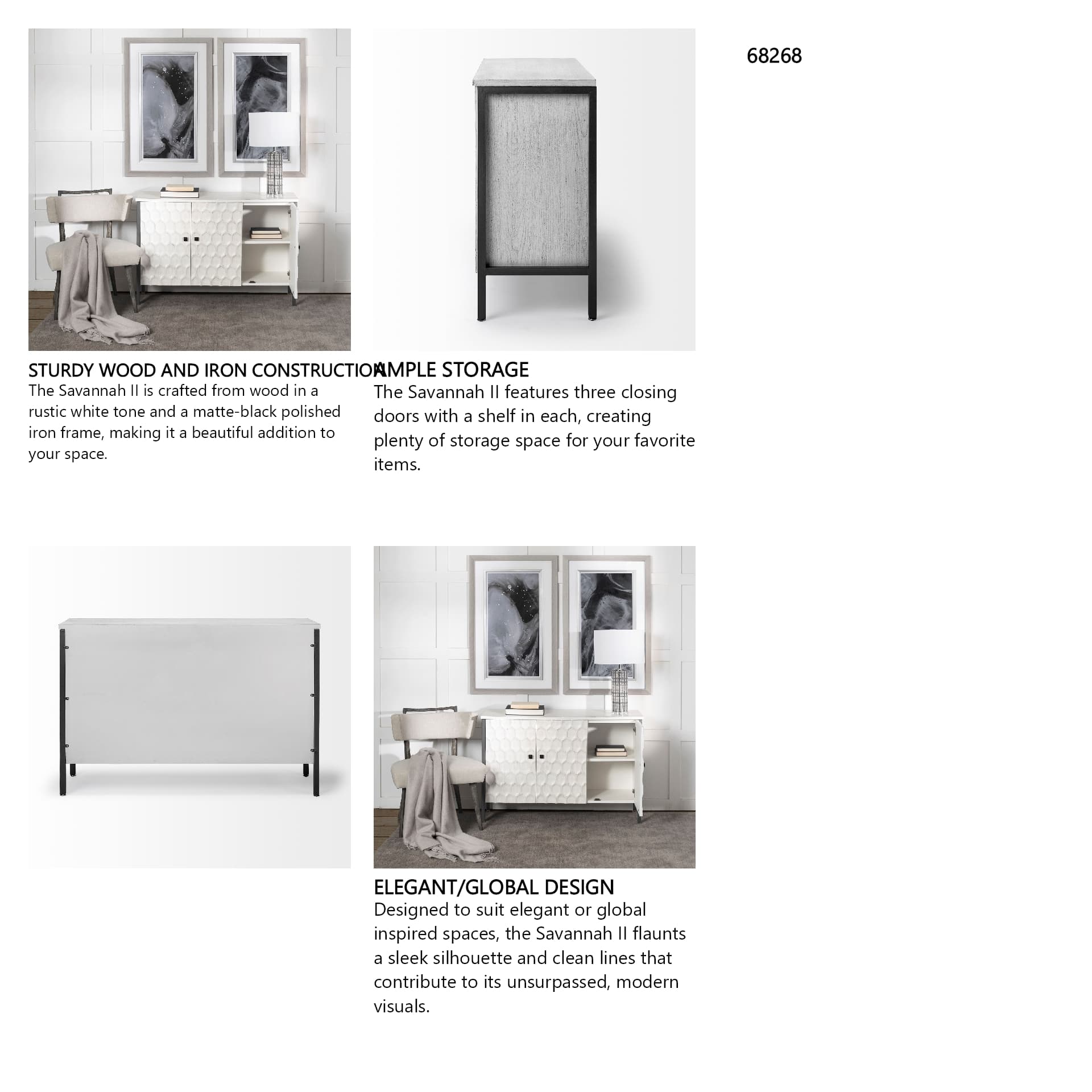 Savannah White Fir Veneer & Gray Metal 3-Door Accent Cabinet — in a styled room