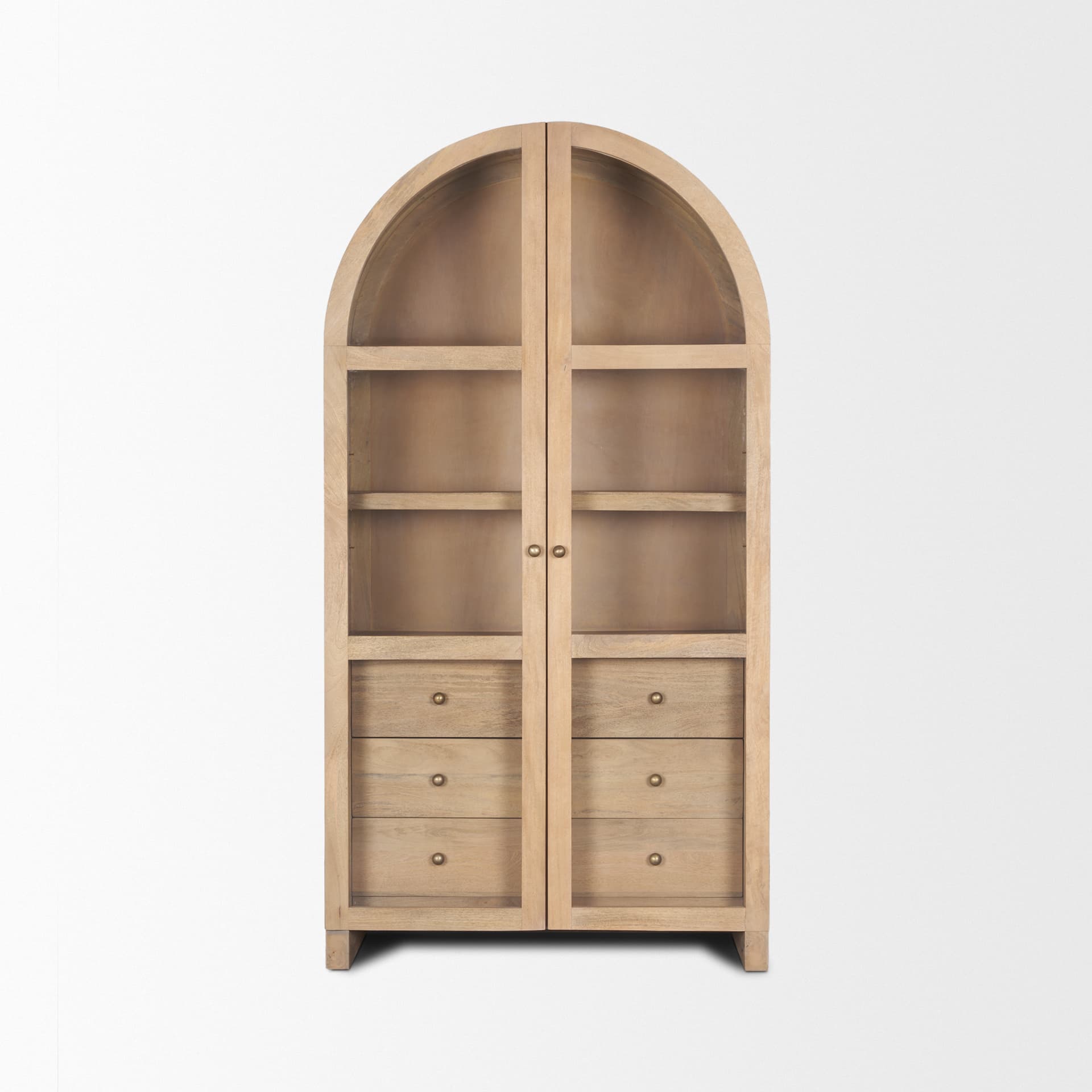 Suri Light Brown Wood W/Glass Doors Arched Curio Cabinet — product photograph