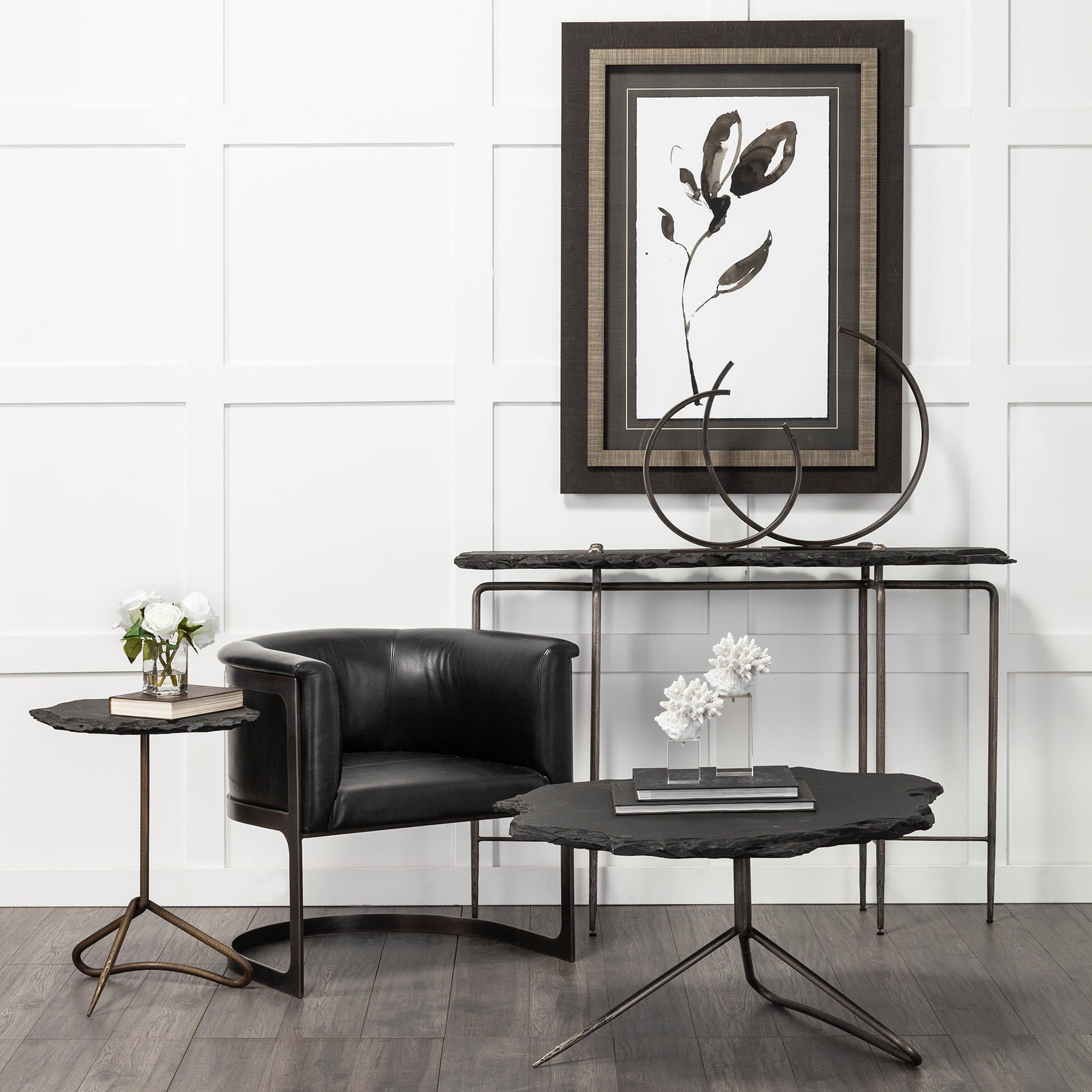 Taj (Large) 21L x 3W Black Broken Halo Decorative Object — in a styled room