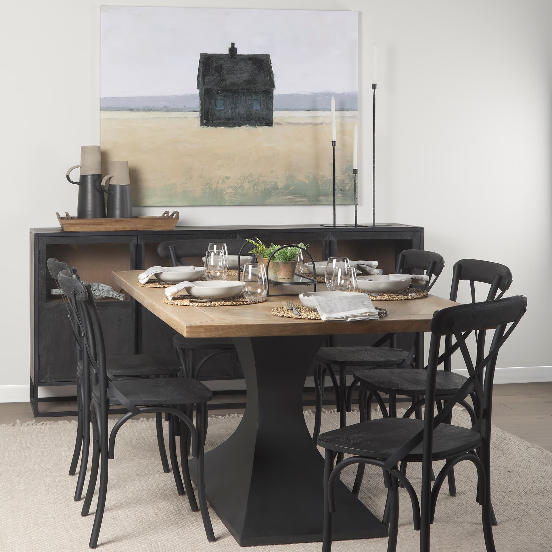 Porter 4.5L x 4.5W x 12.0H Small Black Iron Candle Holder — in a styled room