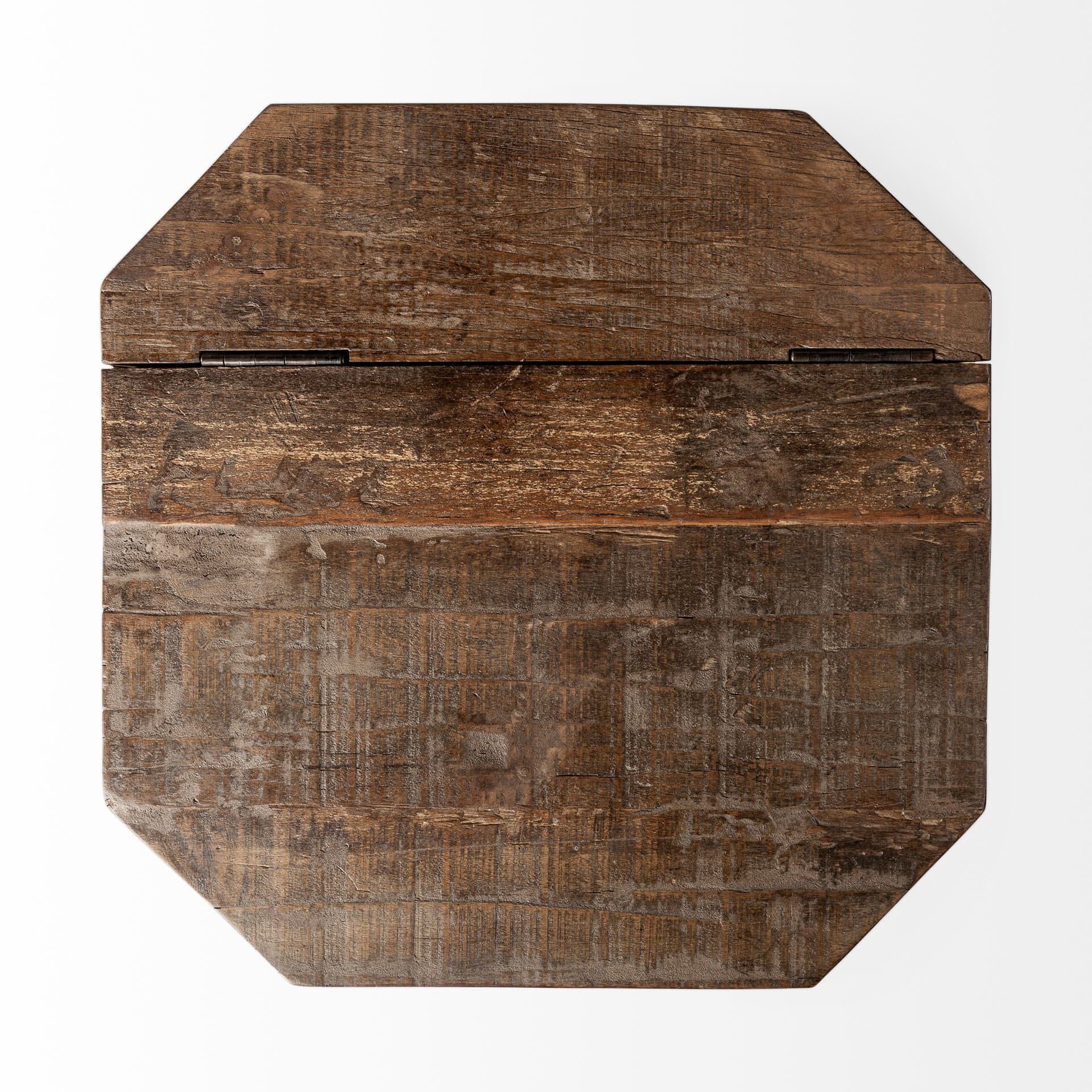 Esagono Octagonal Gold Metal-Clad Reclaimed Wood End/Side Table w/ Storage — product photograph
