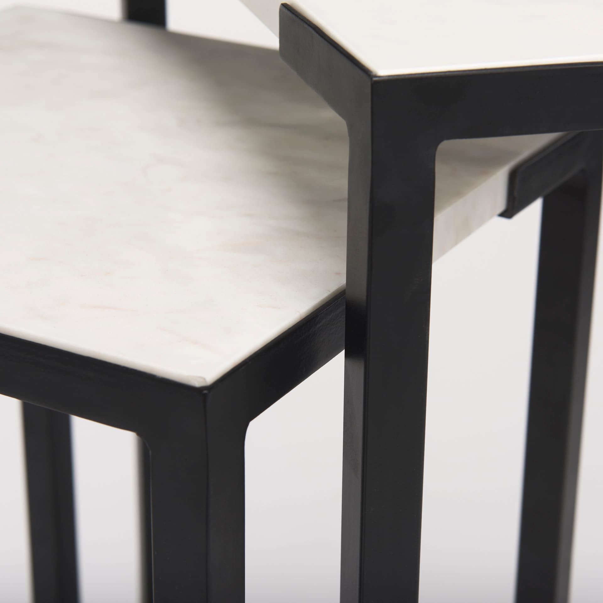 Lucas III (Set of 2) 15L x 15W; 12L x 12W White Marble W/Black Iron Frame Accent Tables — product photograph
