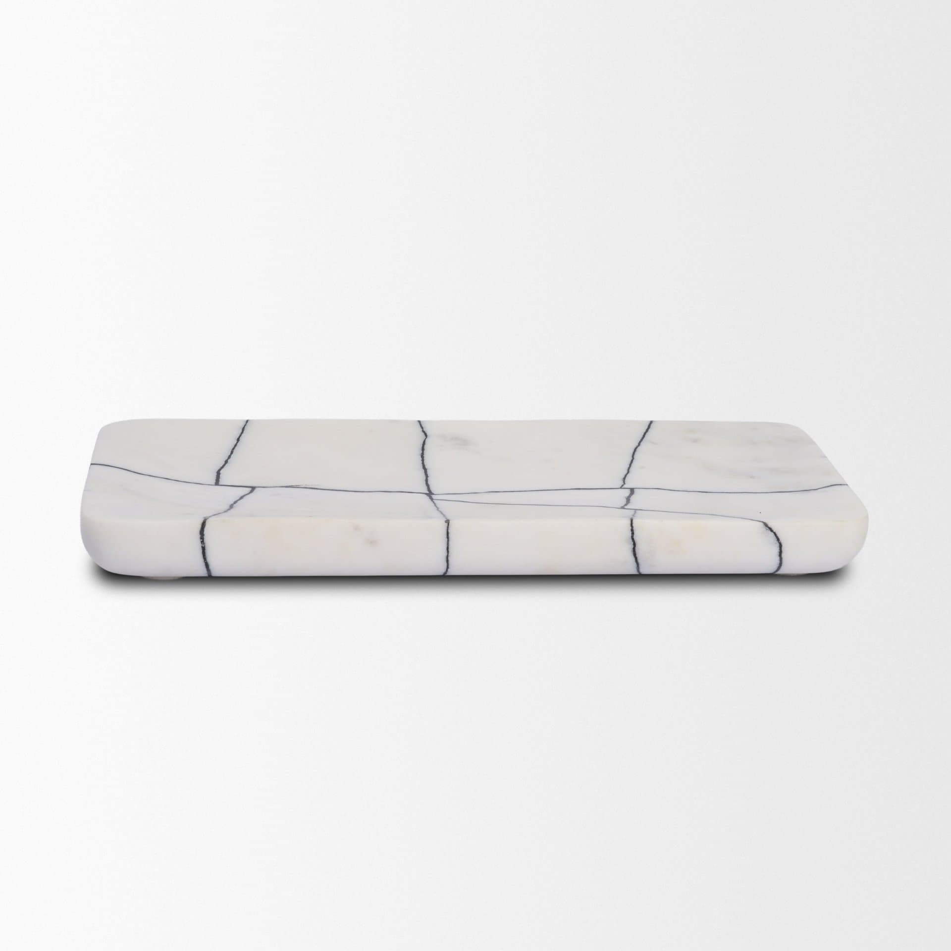 Tratto Rectangular White Marble Decorative Tray — product photograph