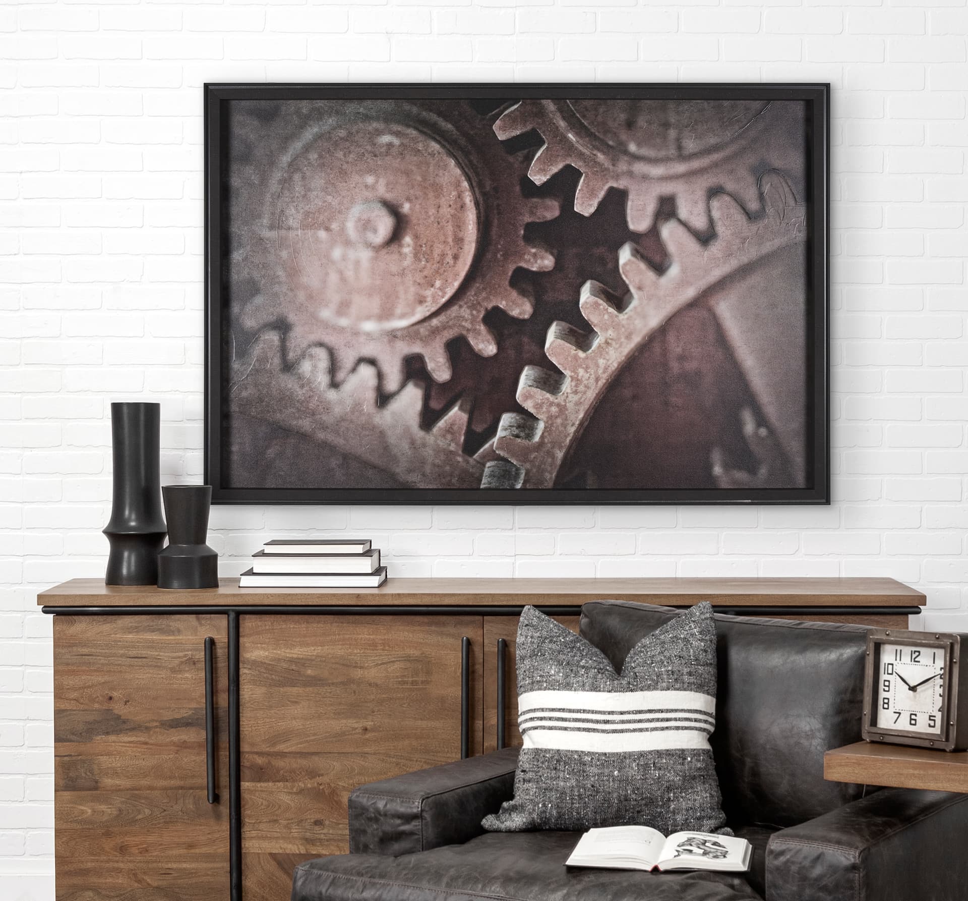 Industrial Collect - Cog by Michael Banks a Hand Embellished Textured Framed Photo Art Print — in a styled room