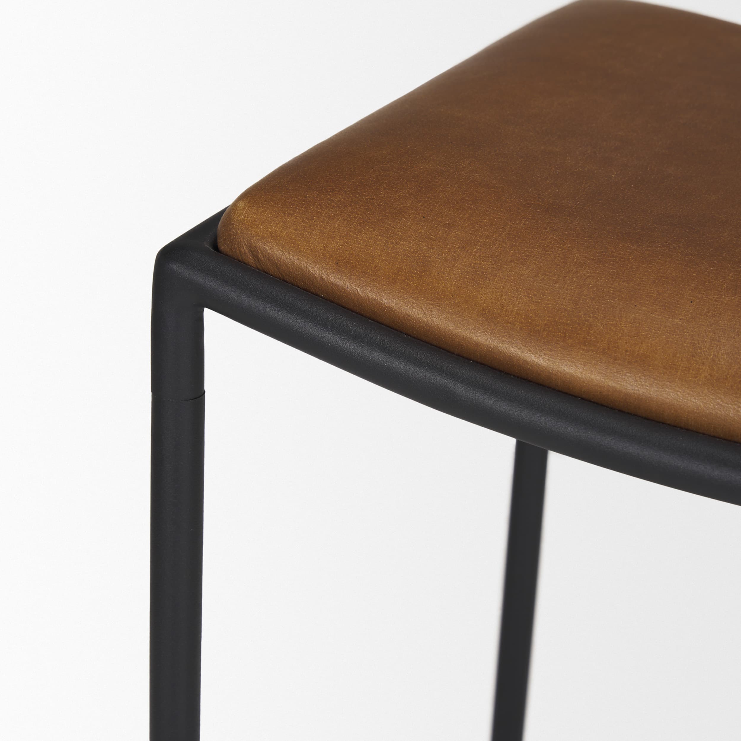 Taniel Backless 27.25in Seat Counter Stool | Brown Leather w/ Metal — product photograph