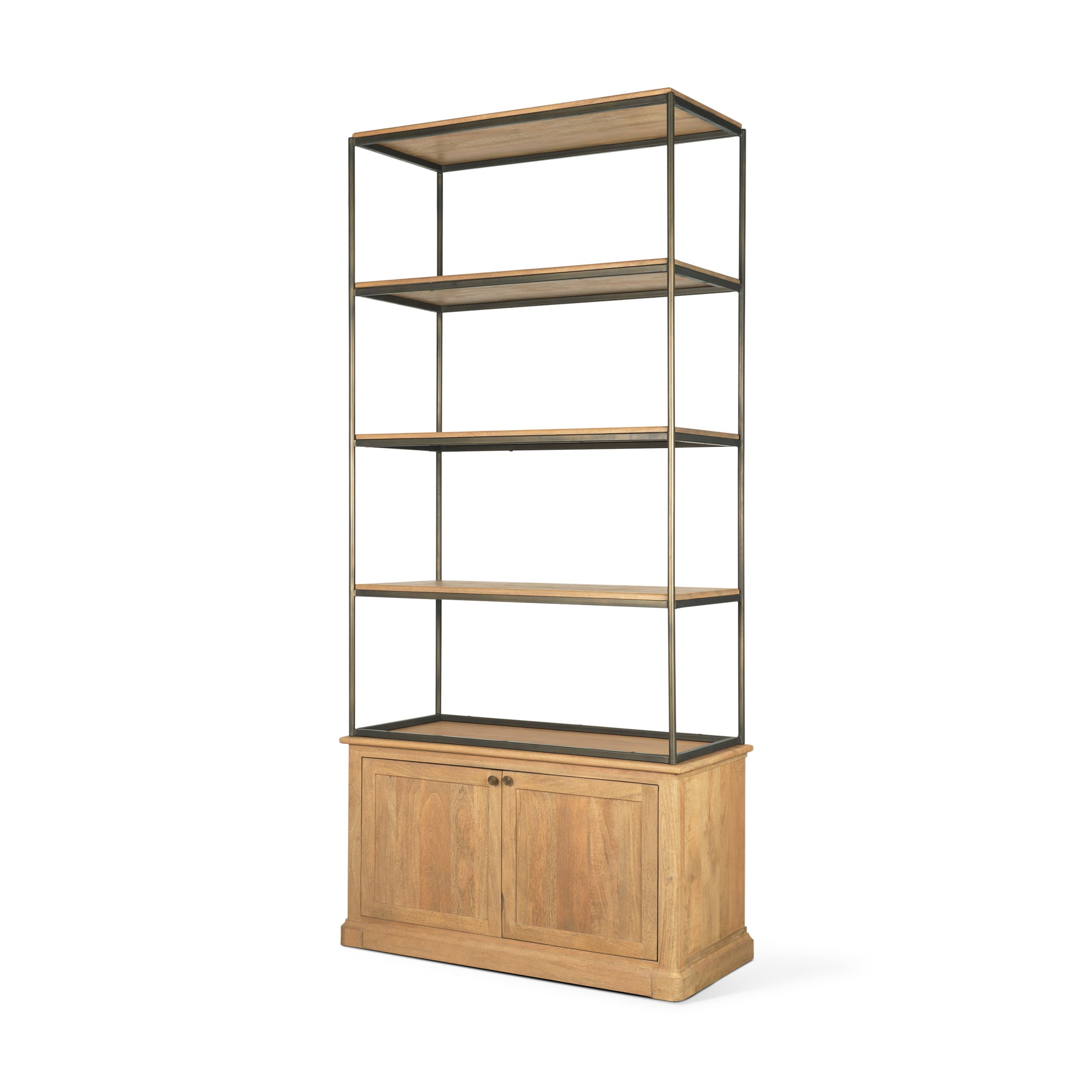 Baron Light Brown Wood w/ Gunmetal 2-Door Open Shelving Unit — product photograph