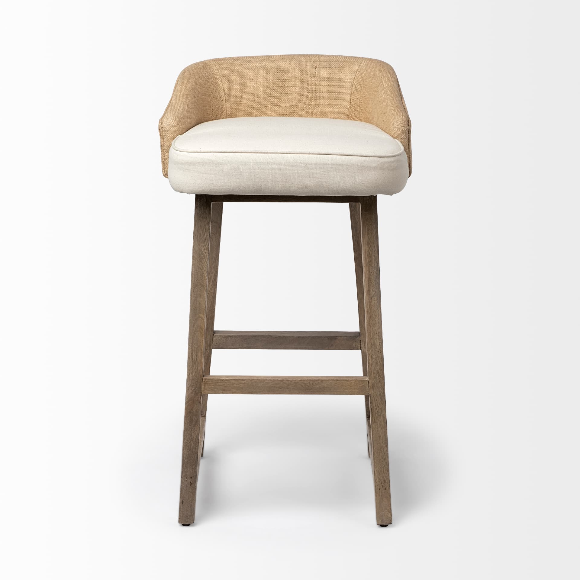 Monmouth Low Back 30in Seat Bar Stool | Cream Fabric w/ Brown Wood — product photograph