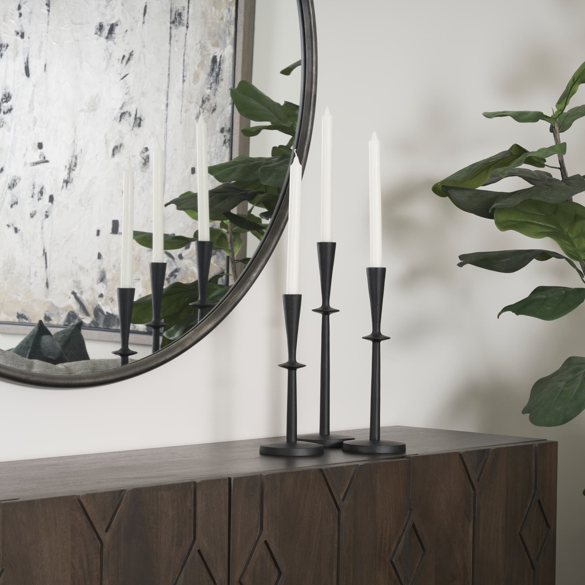 Qwin Matte Black Cast Aluminum Tall Candle Holder — product photograph