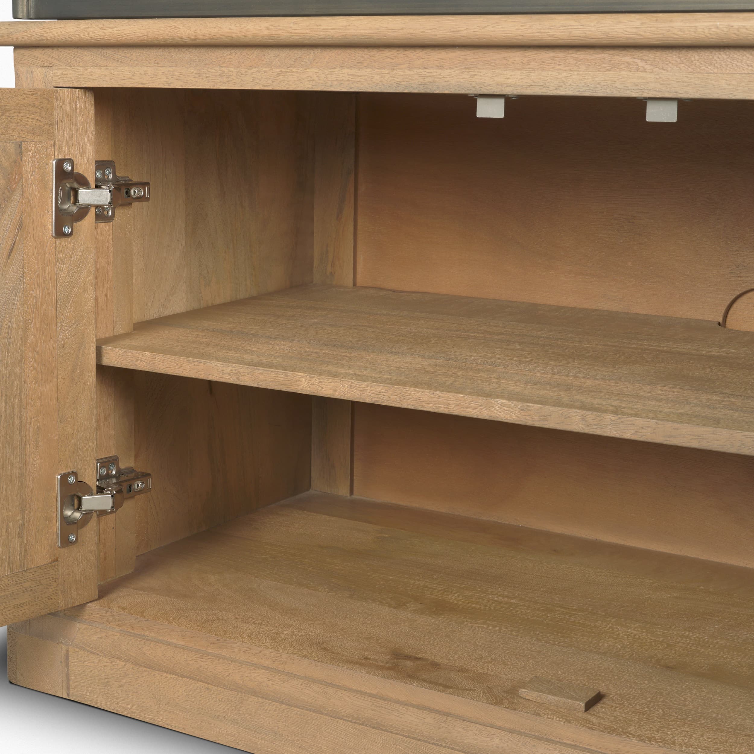 Baron Light Brown Wood w/ Gunmetal 2-Door Open Shelving Unit — product photograph