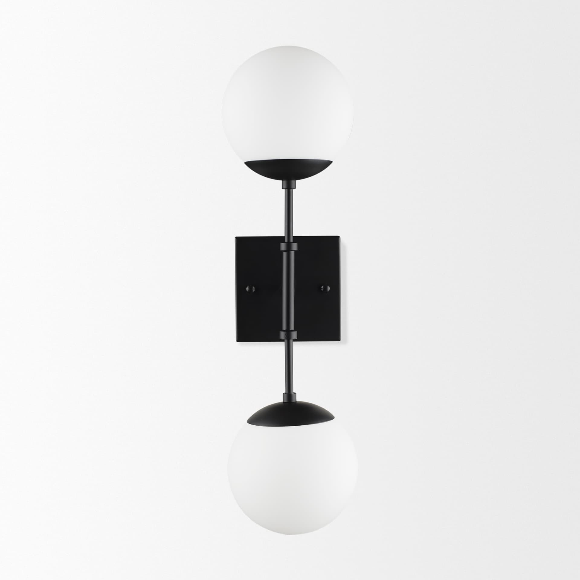 Edie Matte Black Metal w/ Frosted Glass Globes 2-Light Wall Sconce — product photograph