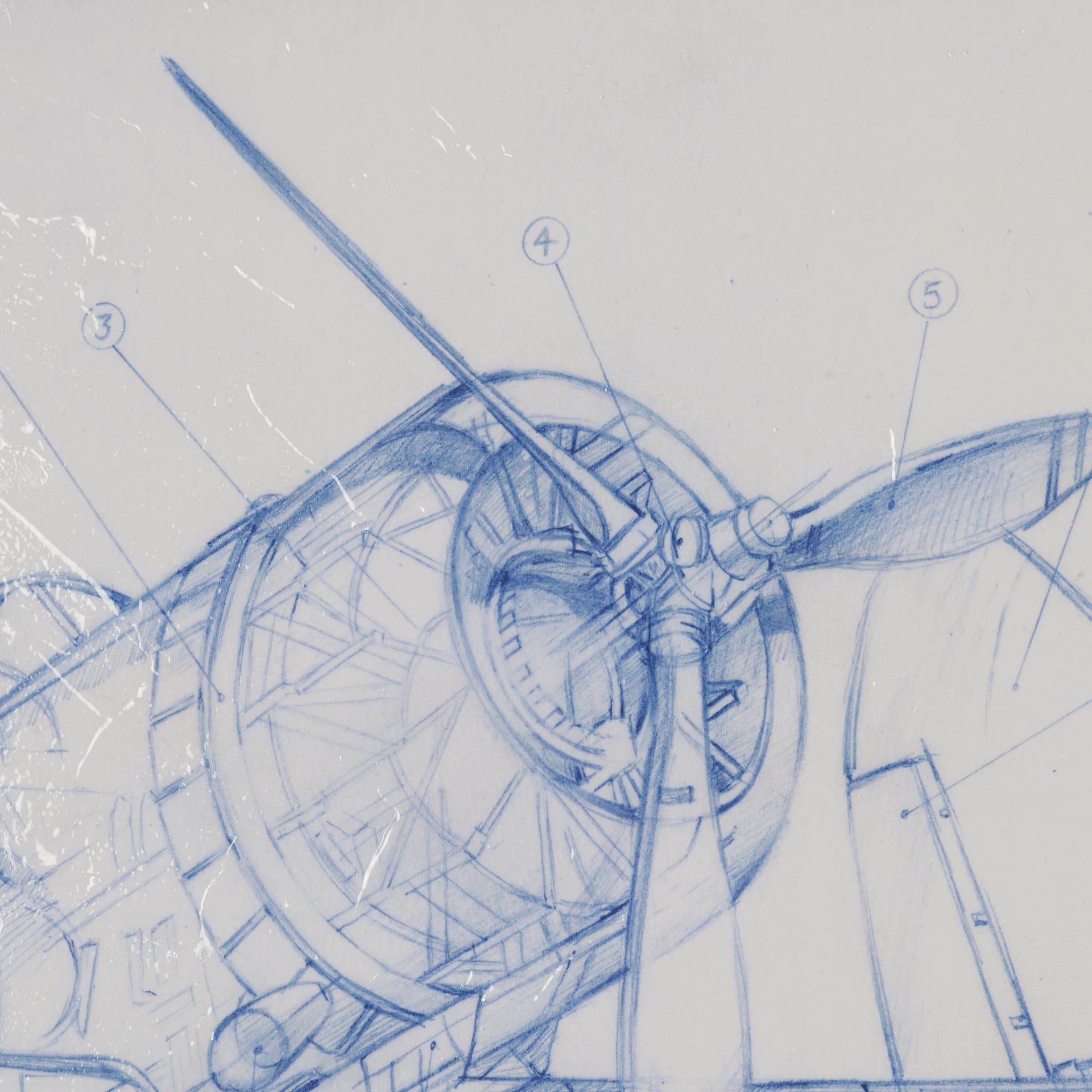 Airplane Mechanical Sketch I by Ethan Harper Hand Embellished Framed Art Print Matted under Glass — product photograph