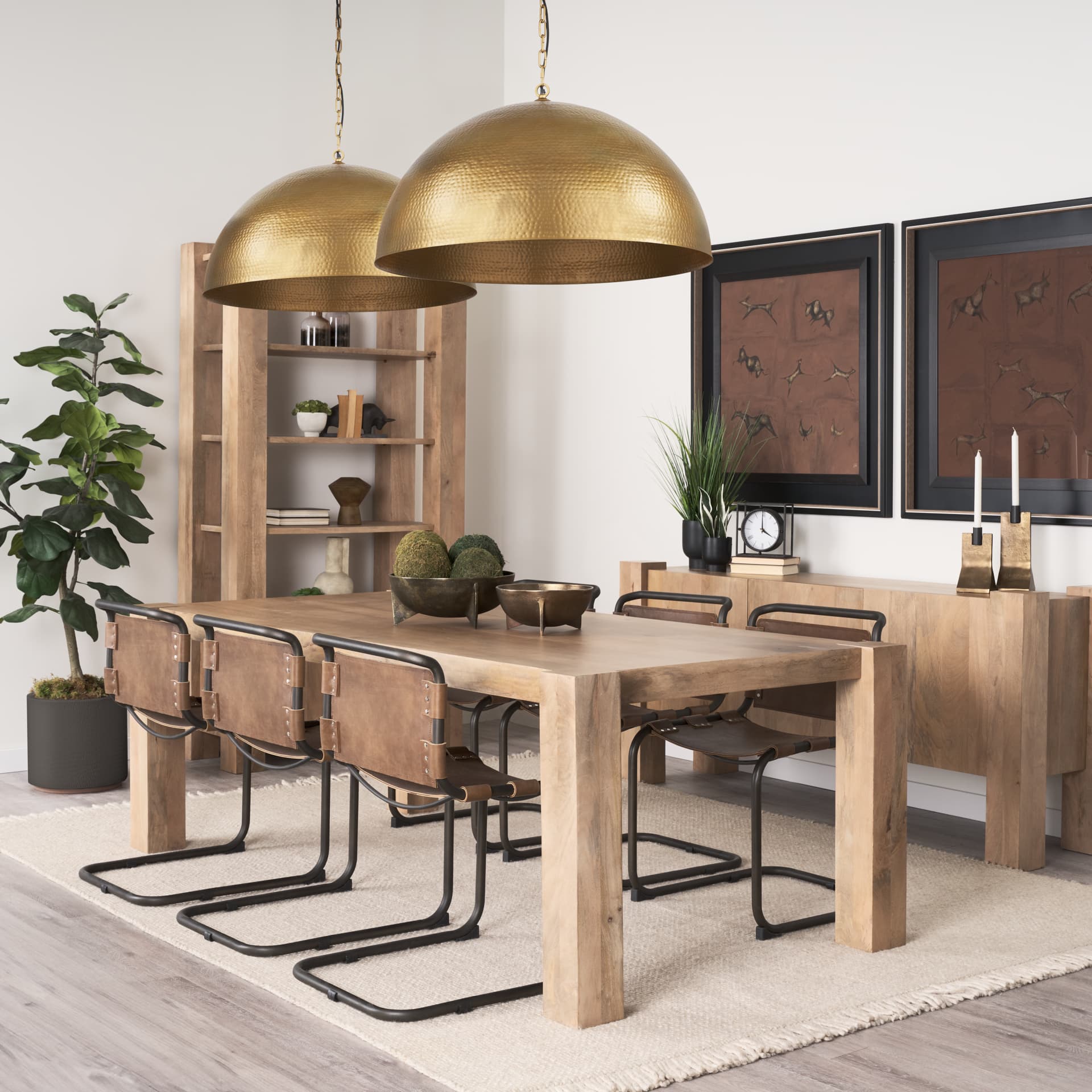 Karina 24" Round Brass-tone Hammered Metal Dome Pendant Light — product photograph
