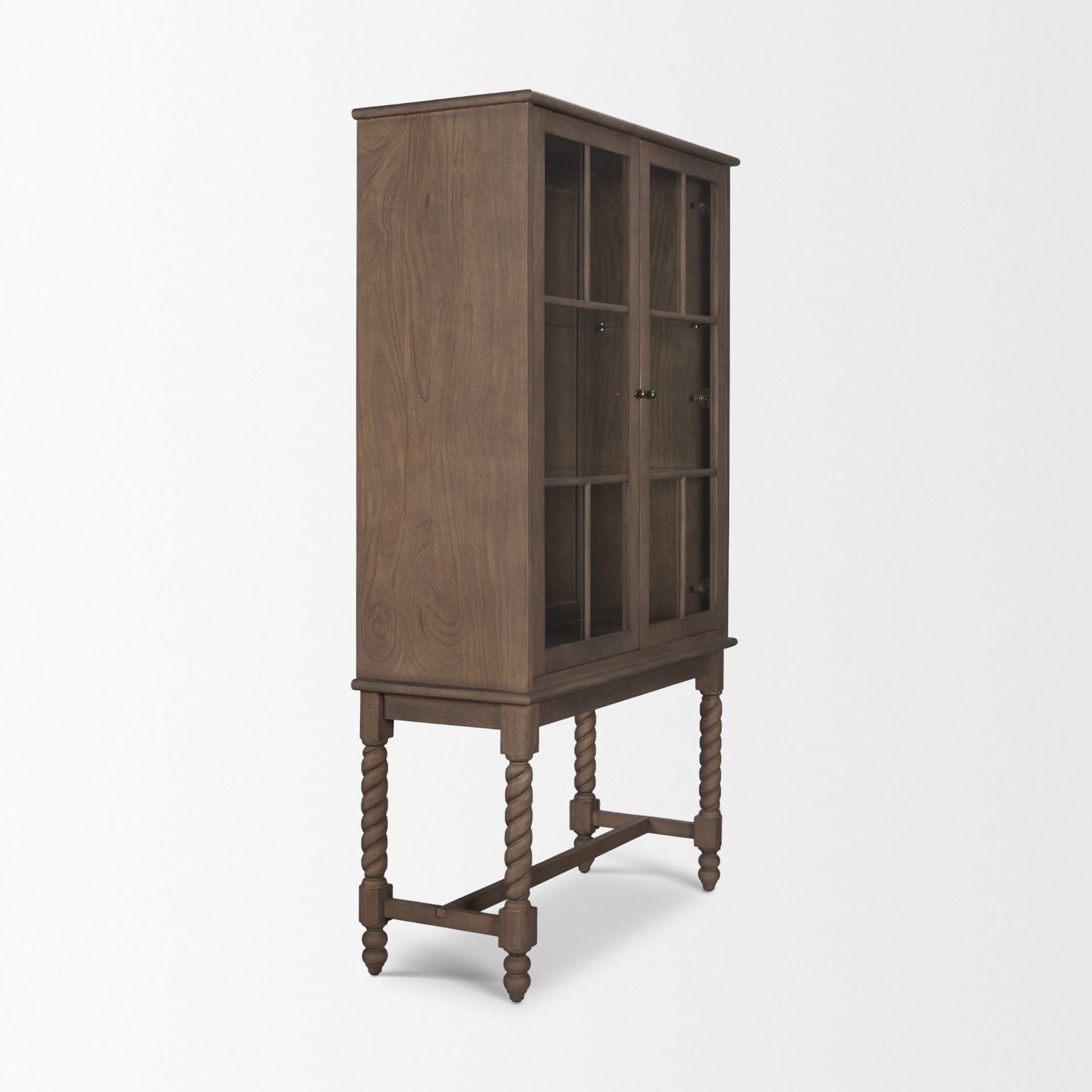 Cromwell Spiral Turned Display Cabinet | Mid-Brown Wood — product photograph