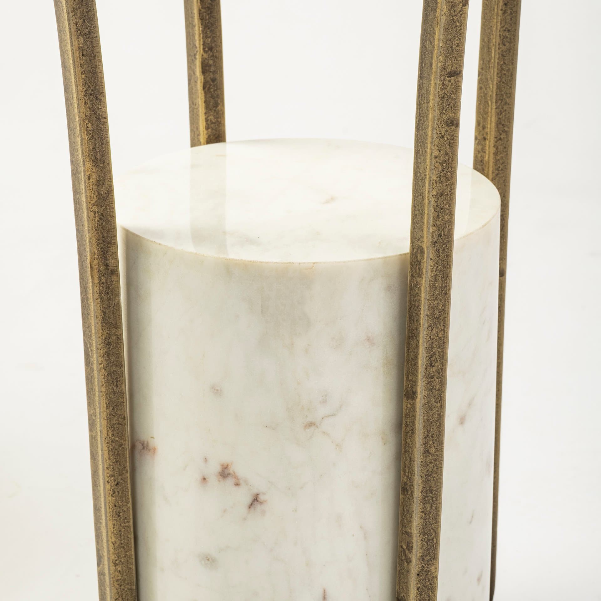 Jacinta II 21" Round Glass Top Metal and Marble Pedestal End/Side Table — product photograph
