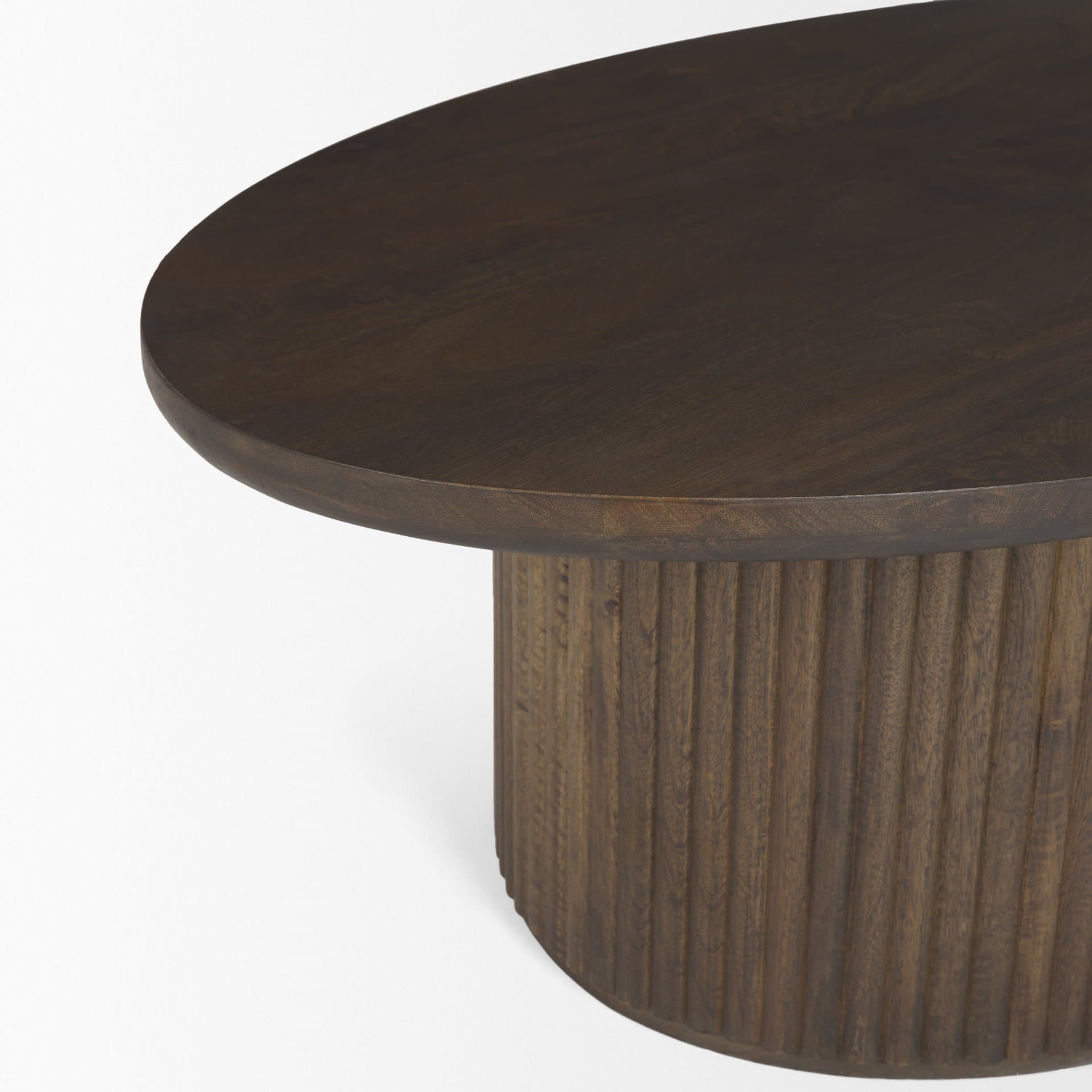 Terra 48L x 28W x 15H Dark Brown Wood Oval Fluted Coffee Table — product photograph